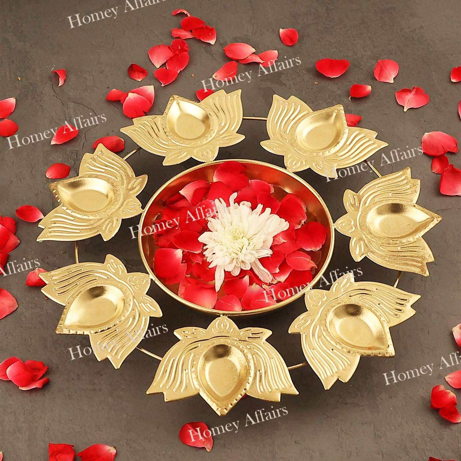 Homey Affairs Diwali Decoration Items for Home Decor | Diya Shape Flower Decorative Urli Bowl for Pooja Room | Floating Flowers Bowls and Tea Light Candles (Lotus Shaped Diyas) 1
