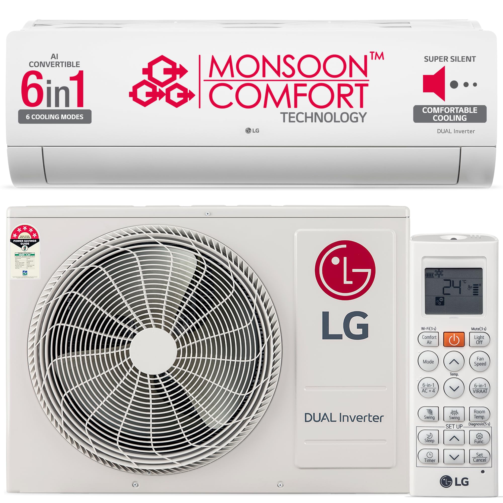 LG 1 Ton 5 Star AI Dual Inverter Split Ac (Copper, Super Convertible 6-In-1 Cooling, 4 Way Swing, HD Filter with Anti-Virus Protection, 2024 Model, TS-Q14YNZE, White)