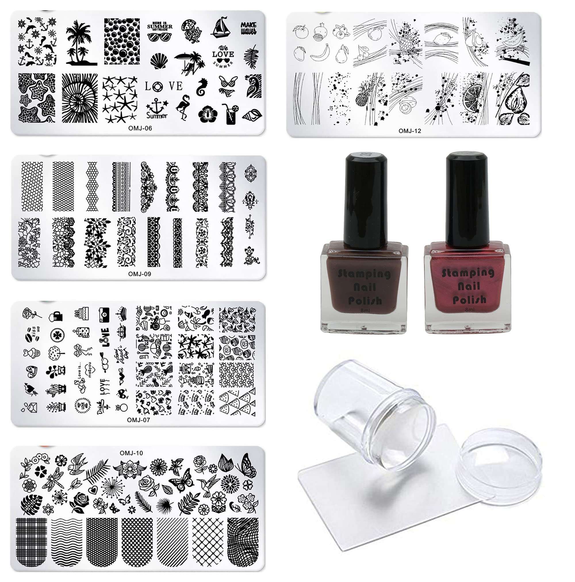 Lifestyle-You Nail Stamping Kit With 5 Rectangular Steel Image Plates, Silicone Stamper & Scraper & Stamping Nail Polish KIT G 1