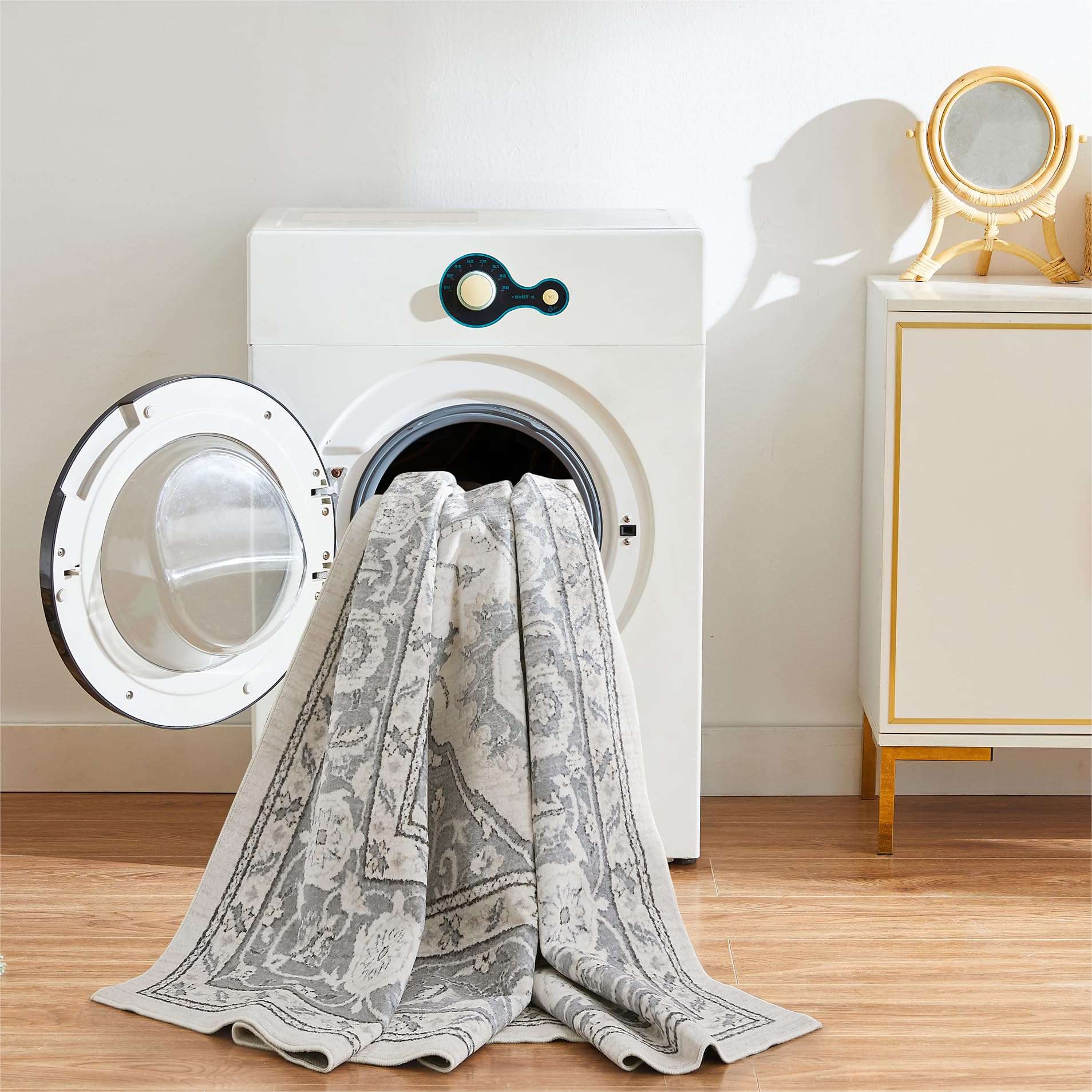 Machine Washable Rug 5' x 7' Modern Abstract Area Rug with Non-Slip Backing Washable Area Rugs for Living Room Non-Shedding Indoor Floor Grey Rug 4