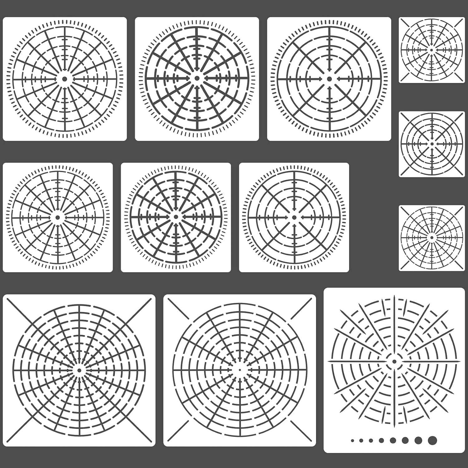 DEVASYA CRAFTS 12 Pieces Mandala Dot Painting Stencils 3.5|5.1|5.8|7.9 in Reusable Stencils Segment Mandala Template for DIY Wall Tile Paper Fabric Glass Metal Art|4 Sizes 1