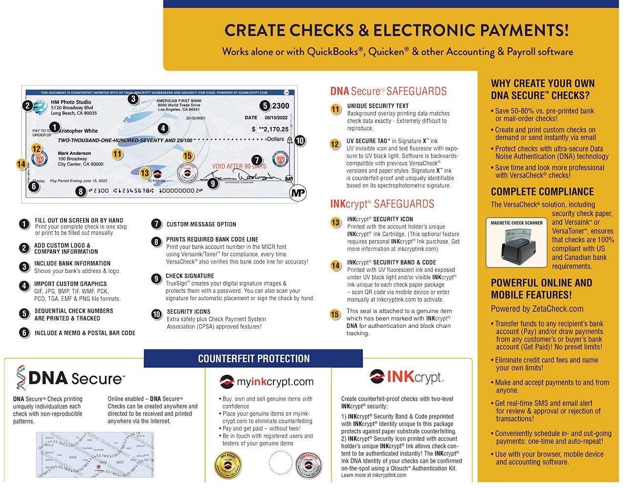 VersaCheck HP OfficeJet Pro 8210 MXE MICR Check Printer X9 Platinum 5-User Check Printing Software Bundle, MICR Black & Color 6