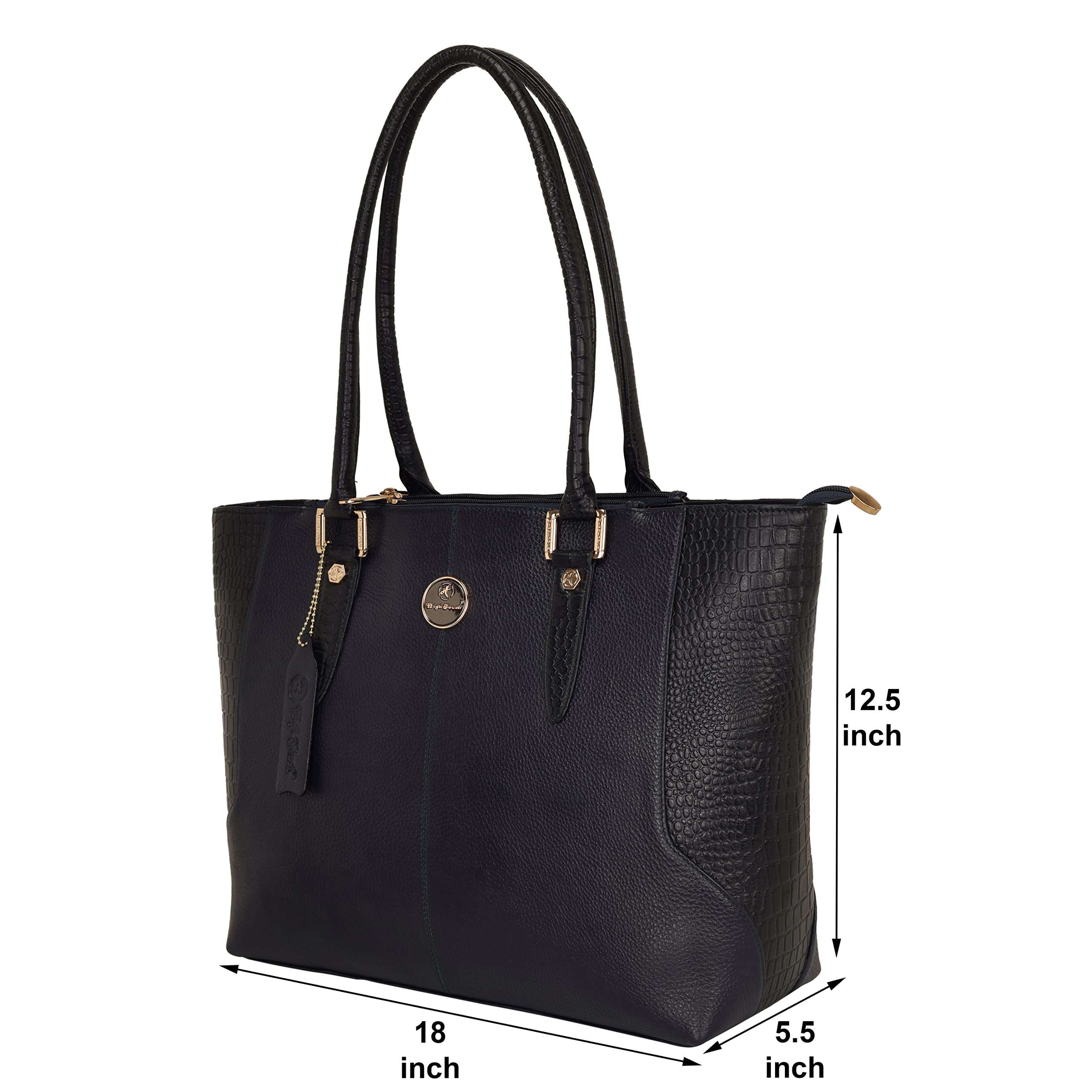 HIGH TOUCH Leather Side Croco Texture Women's Handbag/Shoulder Bag (Black) 5