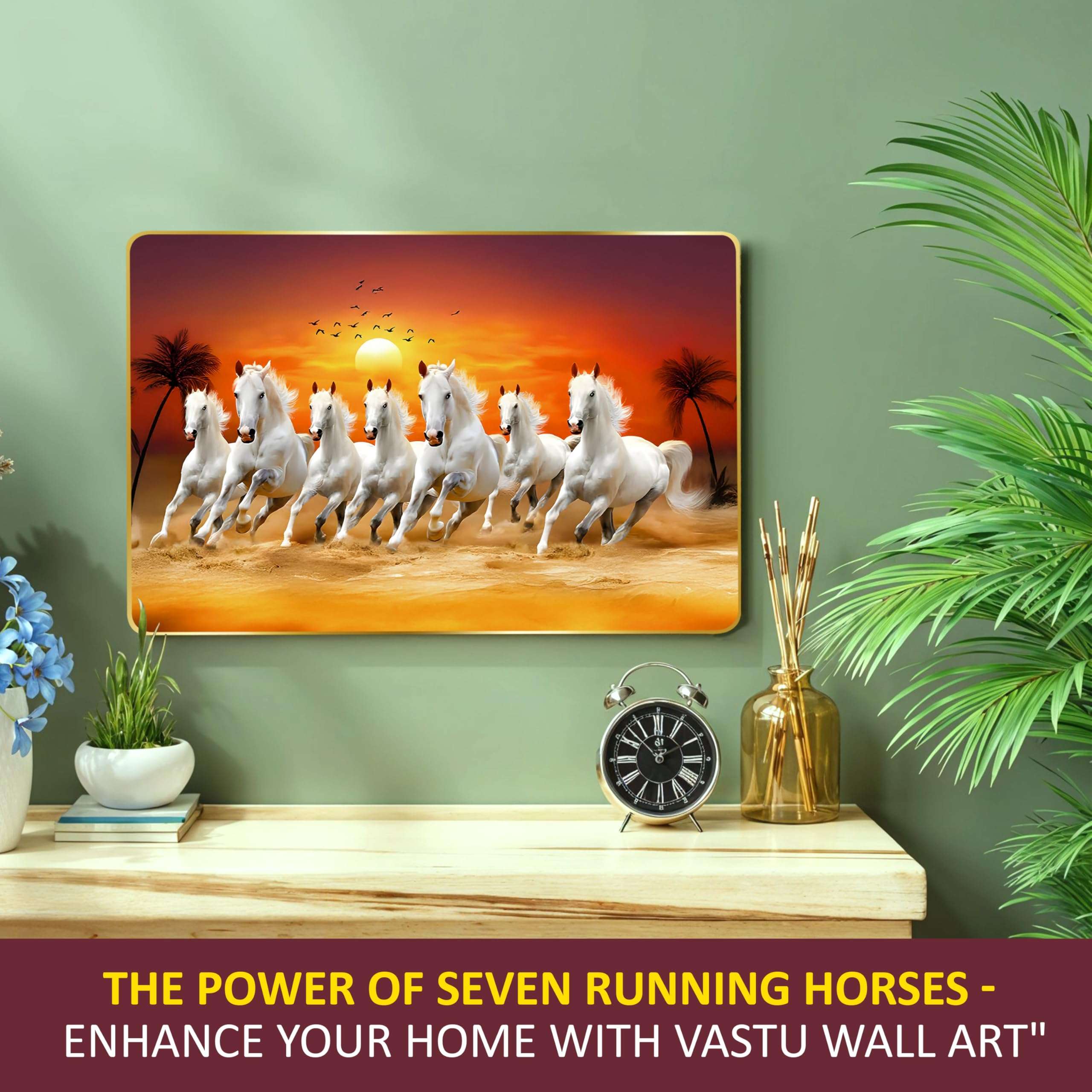 Rousrie 7 Horses Realistic Painting With Frame For Wall Vastu | Seven Running Horse Painting For Wall Decor Living Room Decoration | Big Size Photo Frame 47 by 32 cm (18.5 X12.5 Inch) 5
