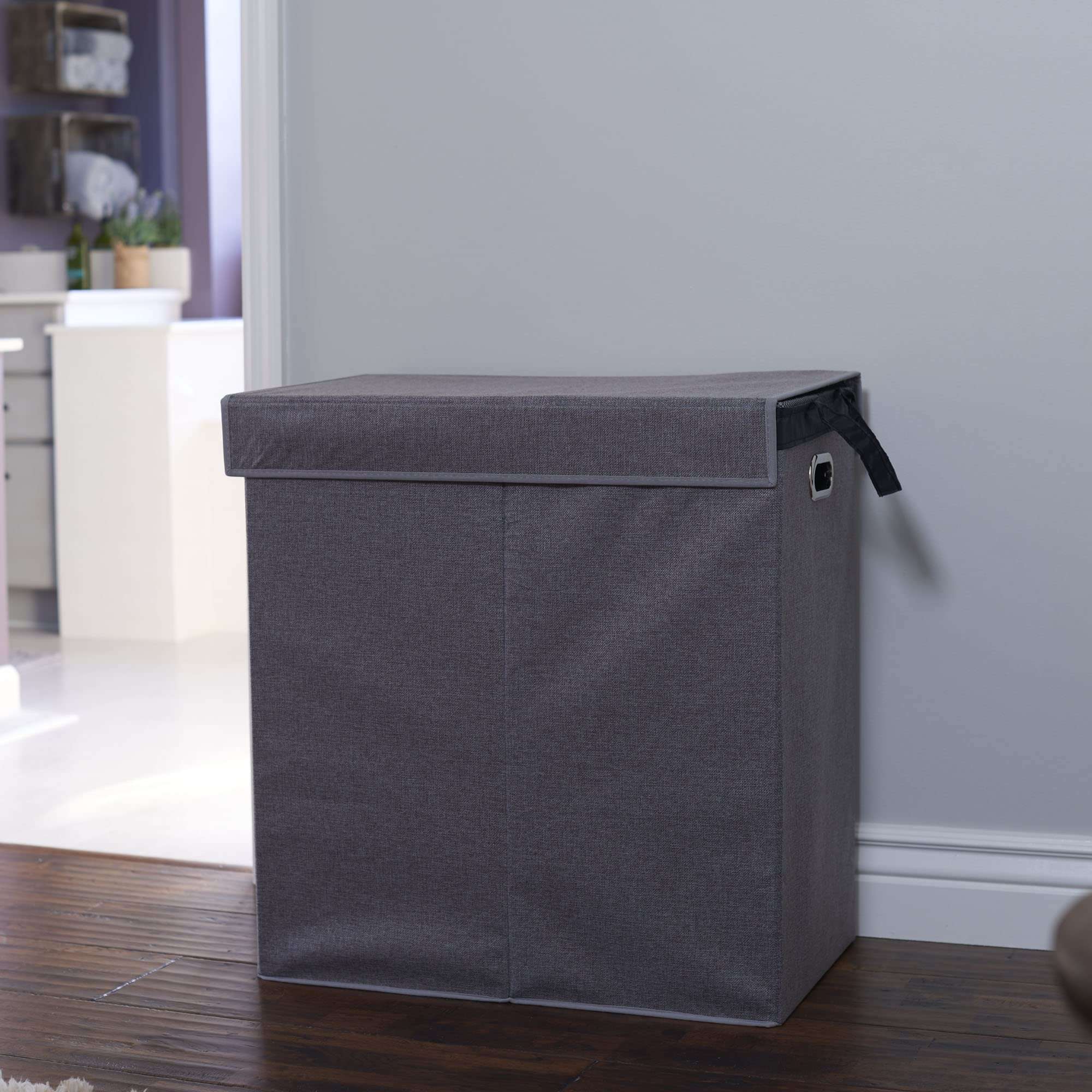 Household Essentials Collapsible Laundry Sorter with Lid, Gray 5