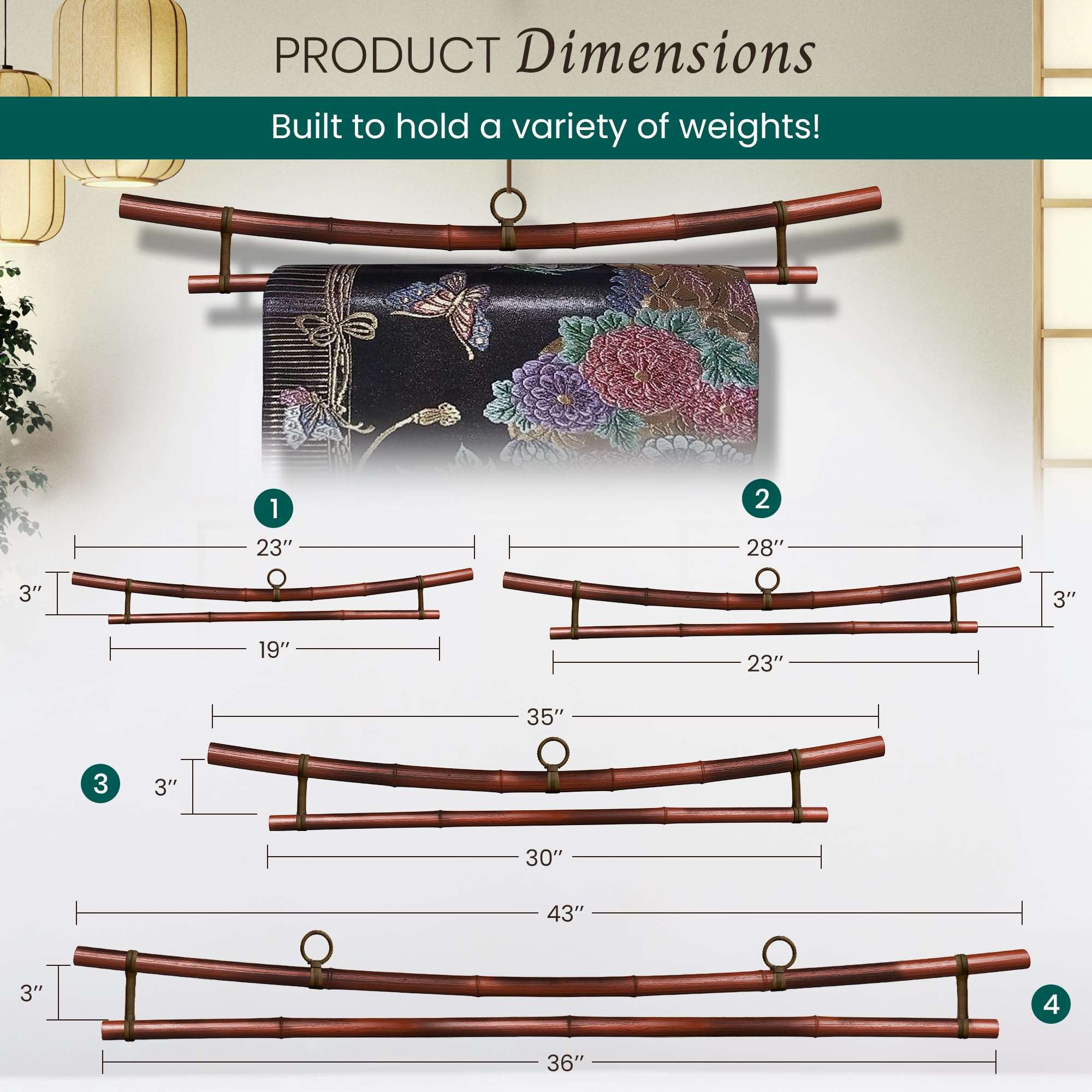 Sea of Trees Japan Smoked Bamboo Tapestry Wall Hanger, Zen Pagoda Style - Up to 36 Inch Tapestry 4