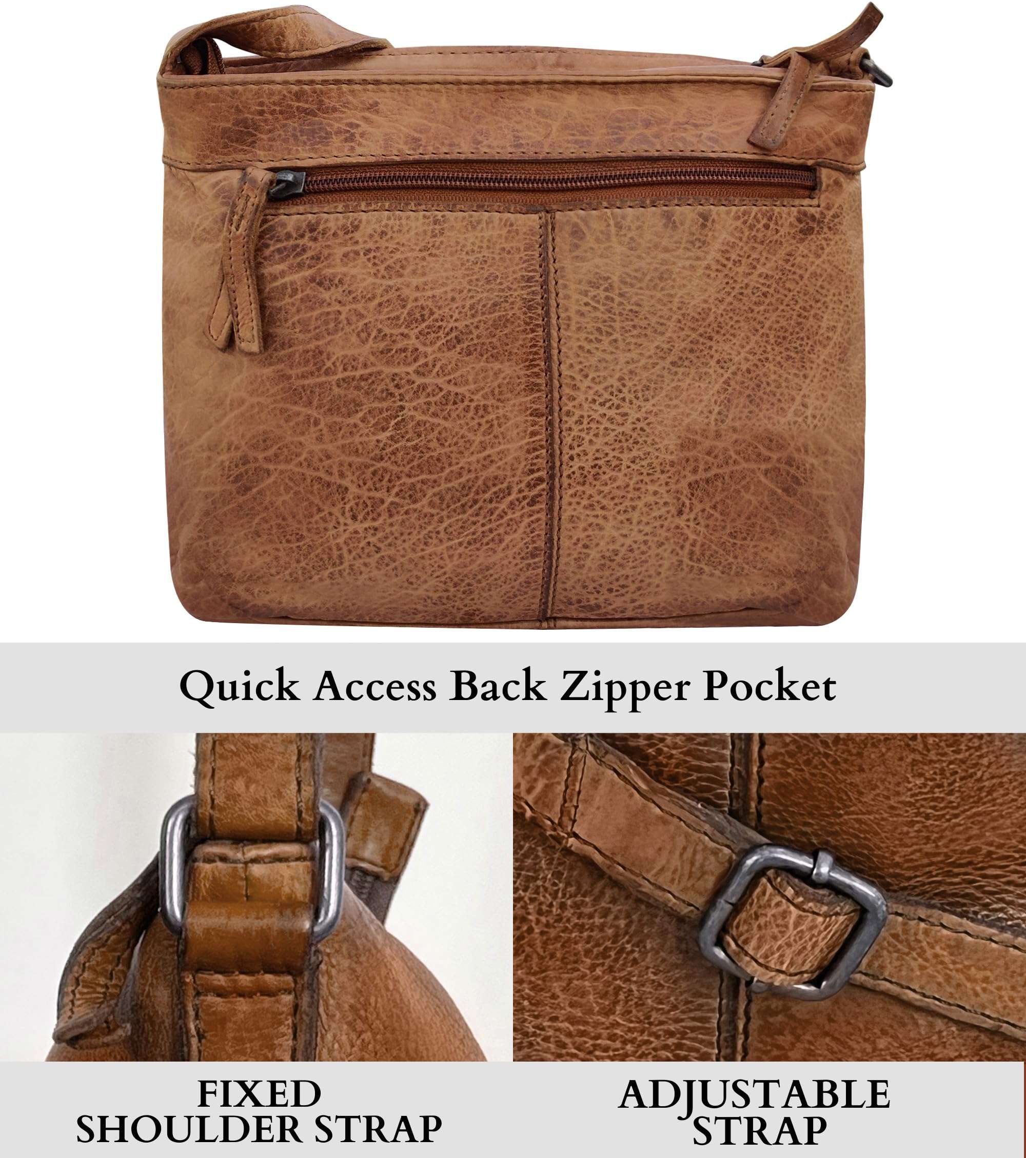 RUSTIC TOWN Leather Crossbody Bag for Women - Washed Leather Travel Sling Purse Hobo Handbags for Girls, Cognac 6