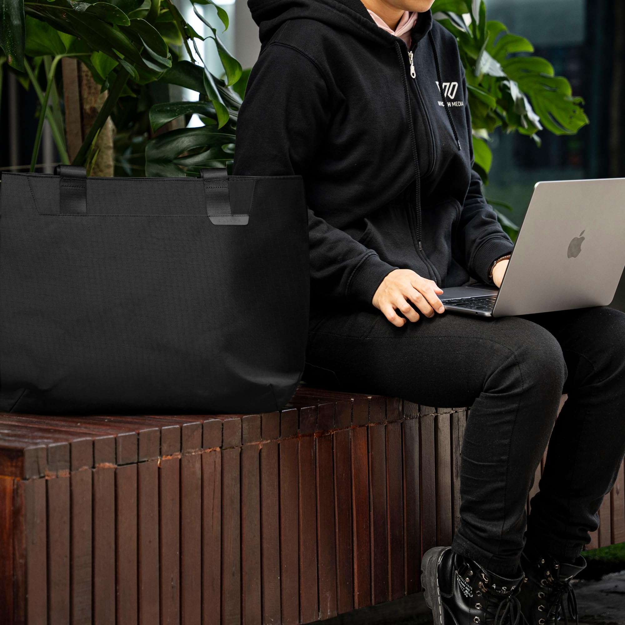 ALPAKA Elements Tote (M) Black Axoflux 210D - Roomy Main Compartment and Internal Slip Pockets - Modern Look Can Be Professional or Casual - Self Standing Bag - Magnetic Closure - Loops for Carabiners 6