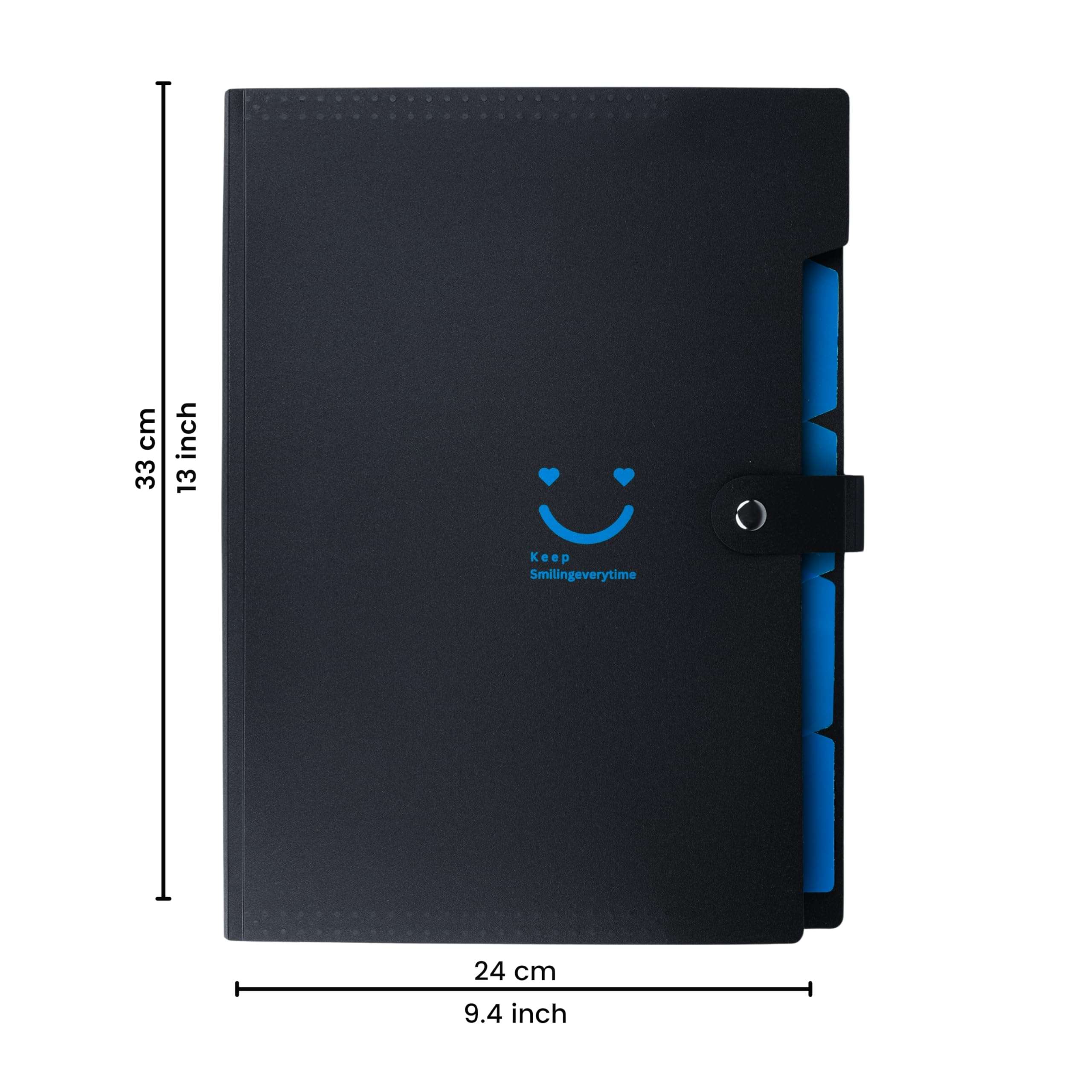SPS 5 Pocket Expanding File Folder Smile Design - Fits A4 & Letter Size Document Organizer, Accordion File Folders, File Holder for Office, School & Home Use - Blue 3