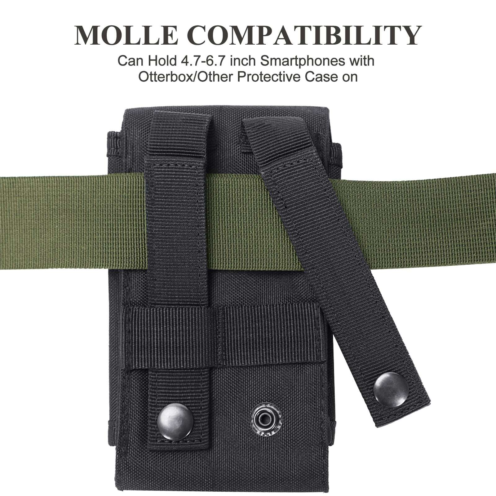 Universal Tactical MOLLE Holster Army Mobile Phone Belt Pouch EDC Security Pack Carry Accessory Kit Waist Bag Case Compatible iPhone 13 14 15 Pro XS Max XR 7 8 Plus for Samsung Galaxy S10 S9 S8 Plus 4