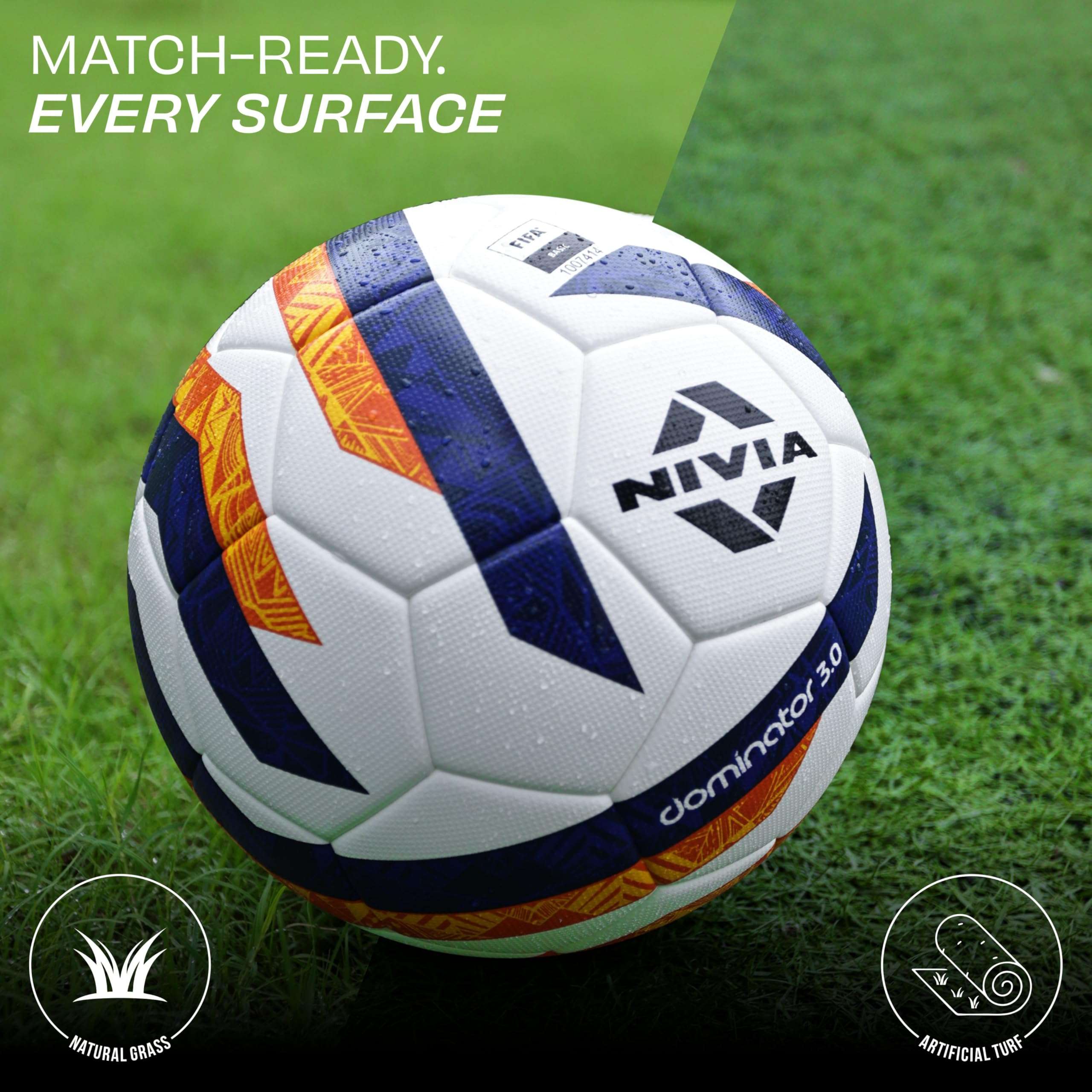 Nivia Dominator 3.0 Football, Match Ball, 32 Panels, Durable & Soft PU Leather, Butyl Fabric Wounded Bladder, FIFA Basic, to Play on Both Natural and Artificial Grass (Multicolor, Size - 5) 4