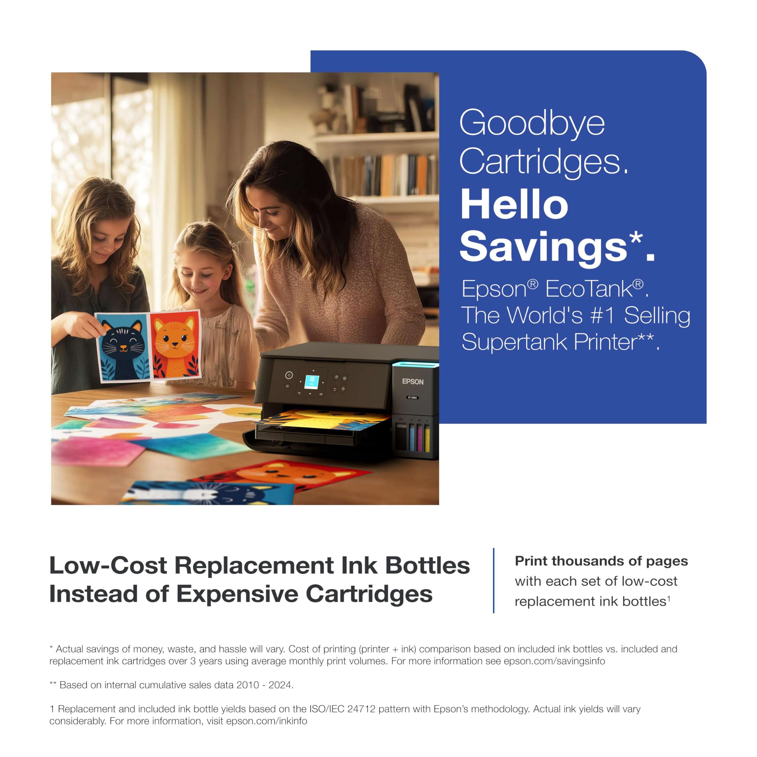 Epson EcoTank ET-2980 Wireless All-in-One Color Supertank Printer with up to 3 Years of Ink, Refillable Tanks, Perfect for Home, 15 PPM, 1.44" Color Screen, Auto 2-Sided Printing - Black 3