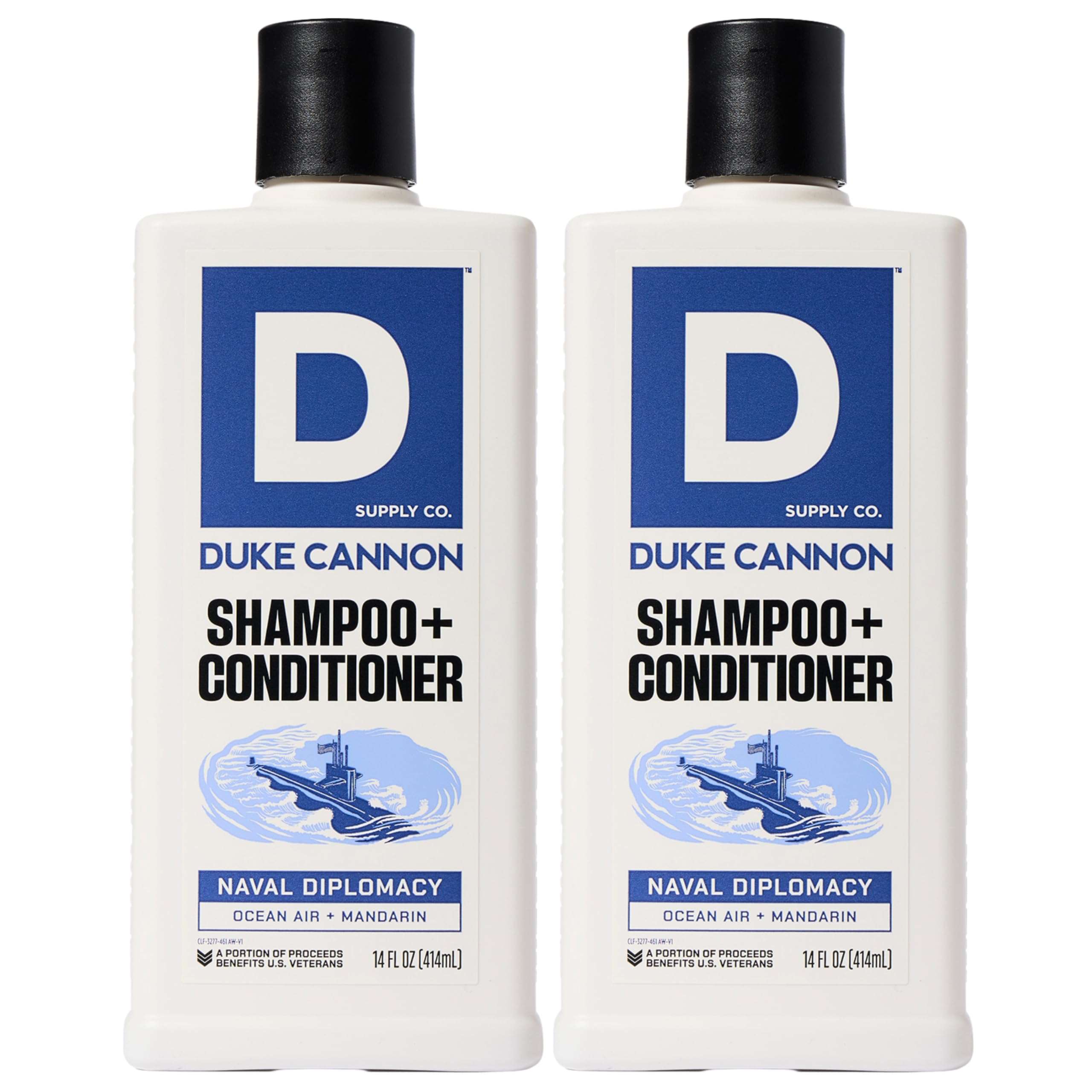 Duke Cannon Supply Co. 2-in-1 Hair Wash - Masculine Scent - Gentle Cleansing Hair Wash For Men - Stimulating Hair Shampoo & Conditioner - Strengthens Hair - Naval Diplomacy - 2 Pack (14 oz)
