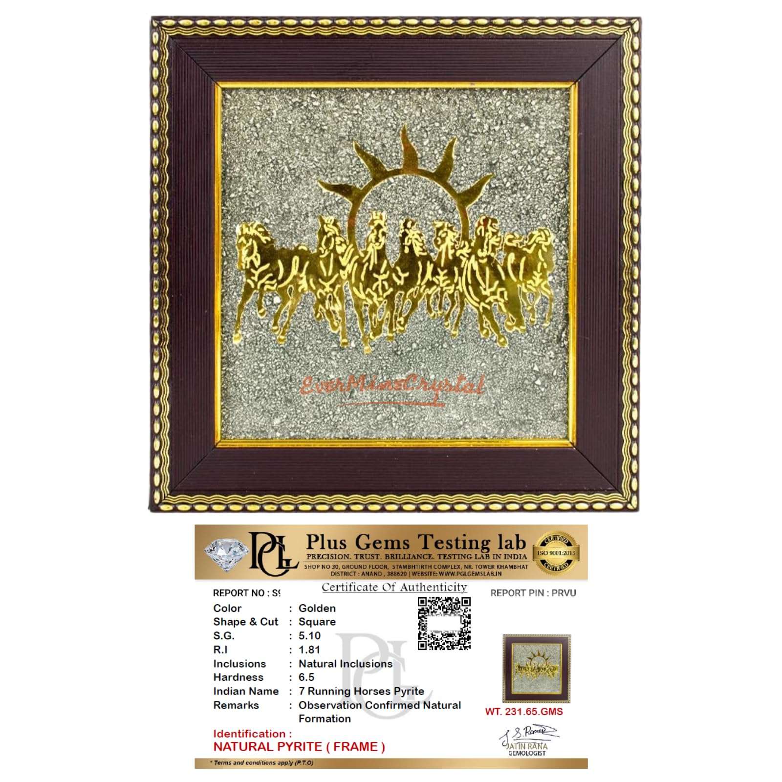 EverMineCrystal Money Attraction Wall Decor 7 Running Horses with Sun Pyrite Frame for Wealth, Success & Protection | Powerful Vastu Item for Home, Office & Business Growth | Lucky Gift