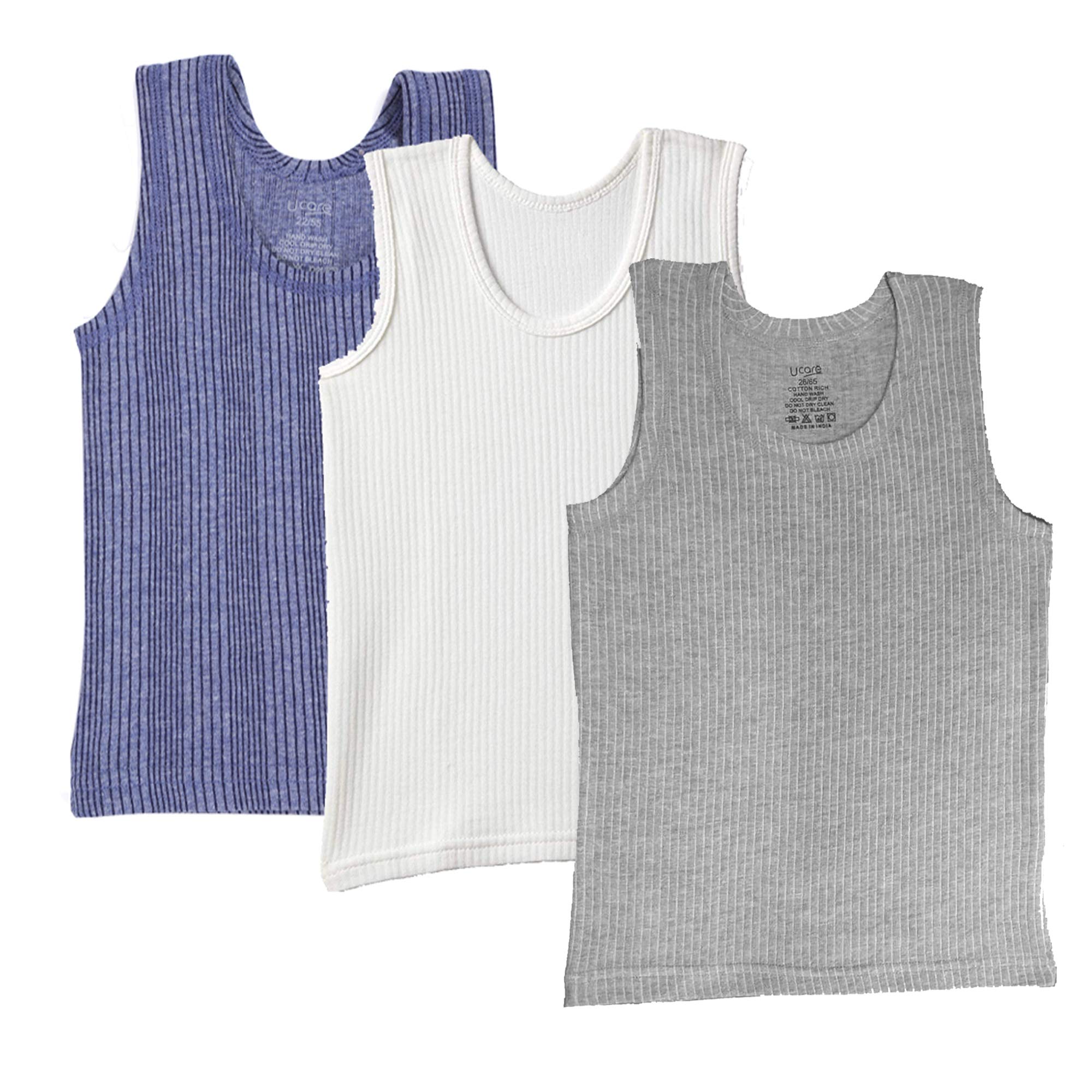 UCARE Cut Sleeve/Sleeveless Thermal Top for Kids Boys and Girls Kids Inner Wear Baniyan (Unisex) Winter wear Set (KV-305-Packof3) (Blue-Lt Grey-White, 2 Years-3 Years)