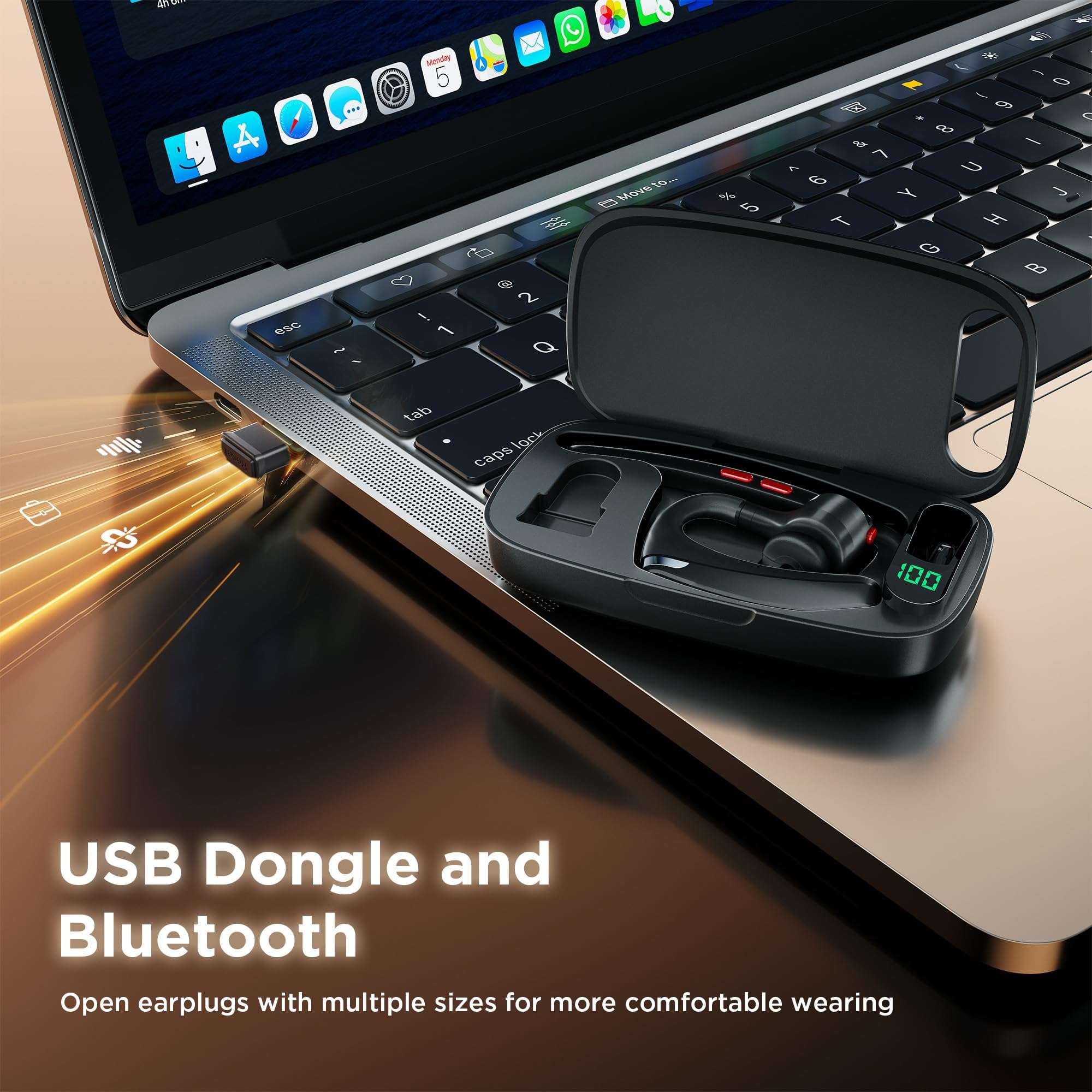 COMEXION Bluetooth Headset V5.3, Wireless Headset with Dual Noise-Canceling Mics, Portable Charging Case, 300H Standby Time, Hands Free Headphones for Computer/Cell Phones, Trucker/Home/Office/Work 6