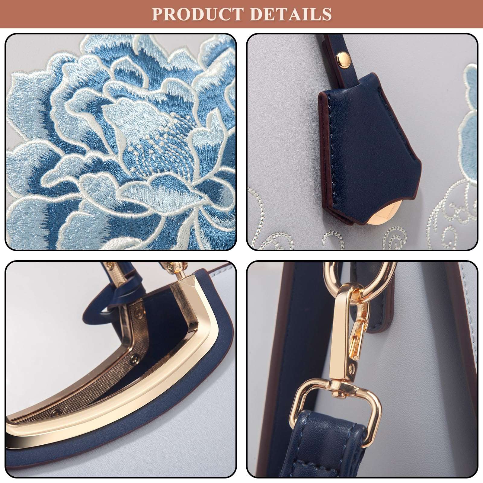 LANGSER Women's Handbag Puese PU Leather Flower Embroidery Shoulder Bag Chic Crossbody Large Commuter Top Handle Satchel Bag 4