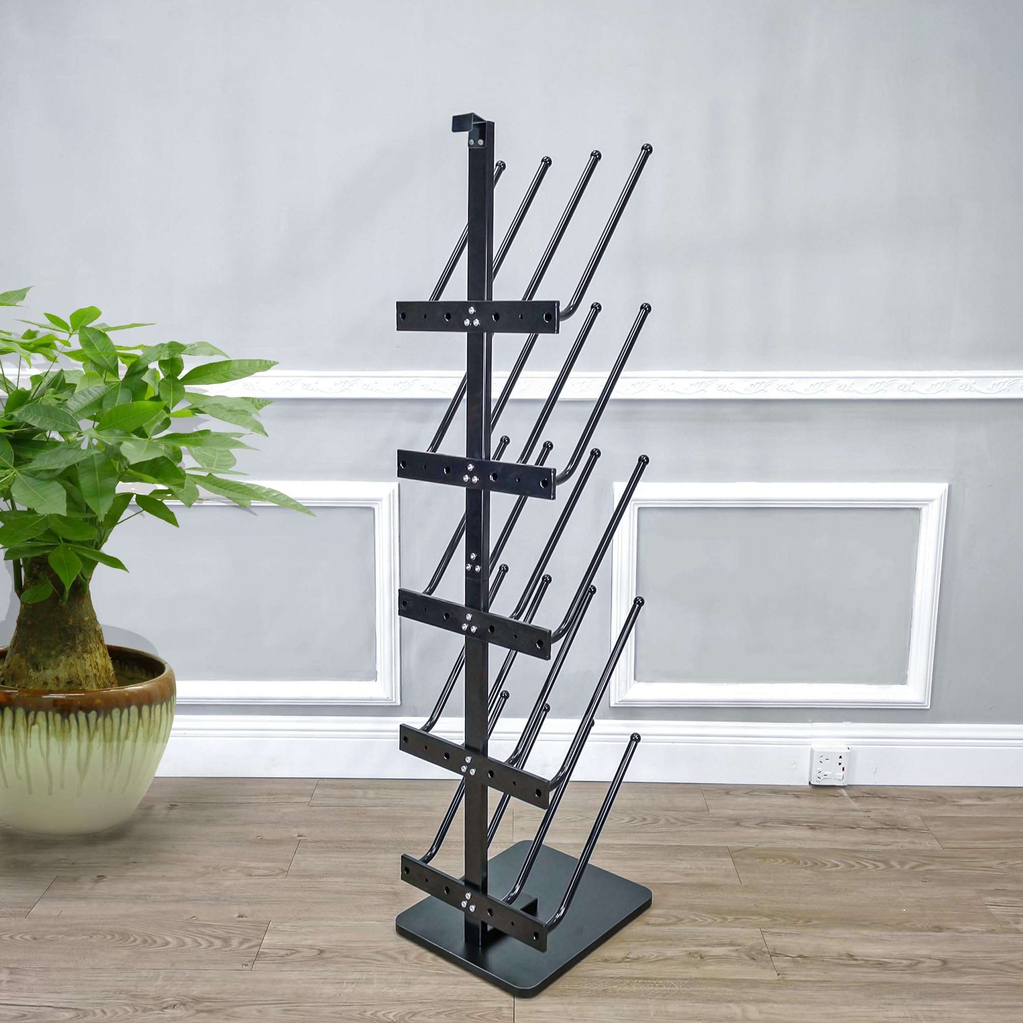 12.8X16X55.7" 10 Pairs Boots Shoes Rack 5 Tiers Boots Organizer Black, Floor Standing, or Use as 5 Wallmount Holders, or Hang Over The Door, Easy Assembly Video in Description 10159-NF 3