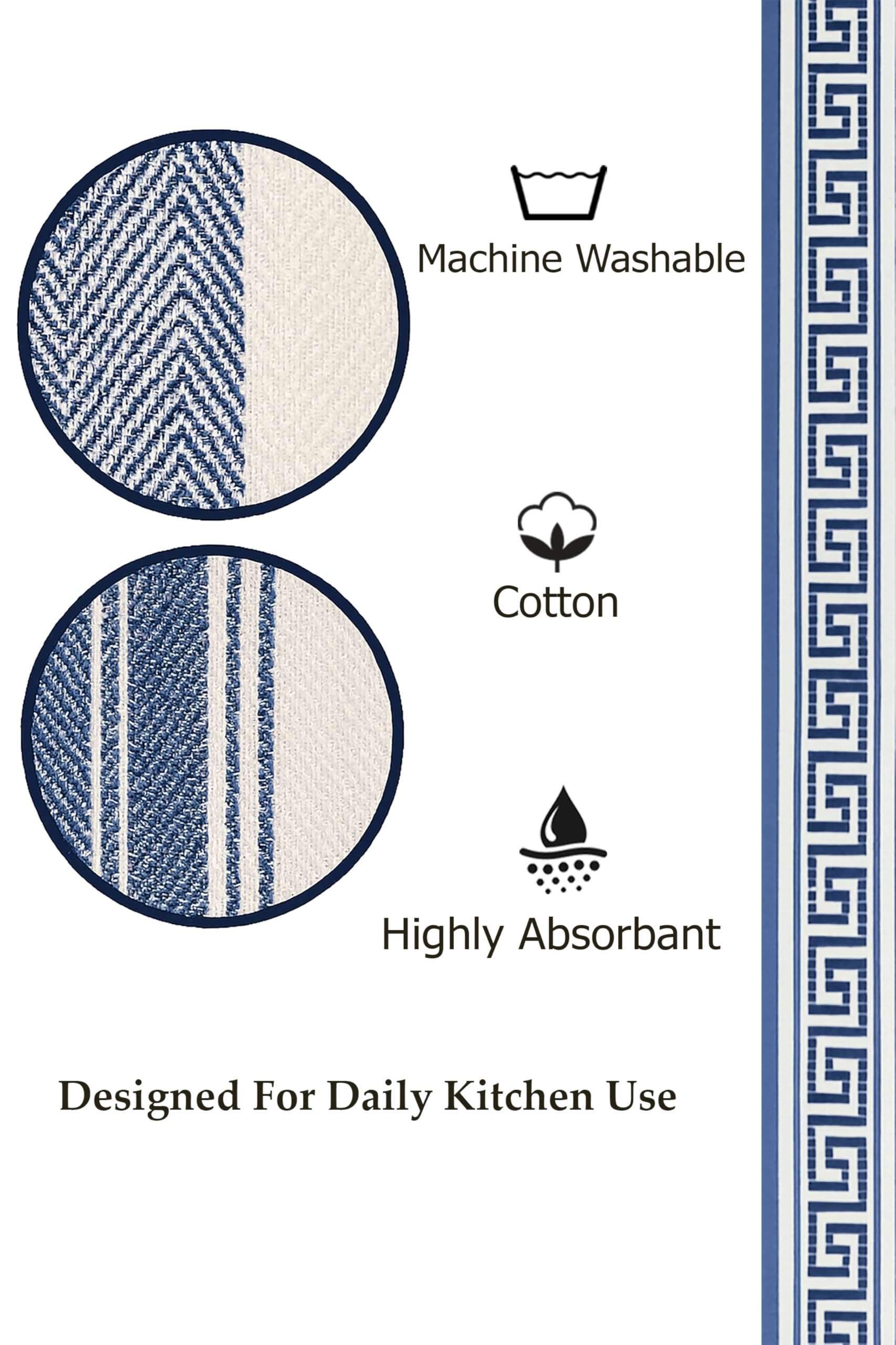 Attica Tracery 5 Pack Waffle Cotton Kitchen Tea Towels White 60x38 cm Highly Absorbent Dish Towels for Cleaning Dishes, Countertop Reusable Cloth Napkins Quick Dry Hand Towels (Blue Border) 4