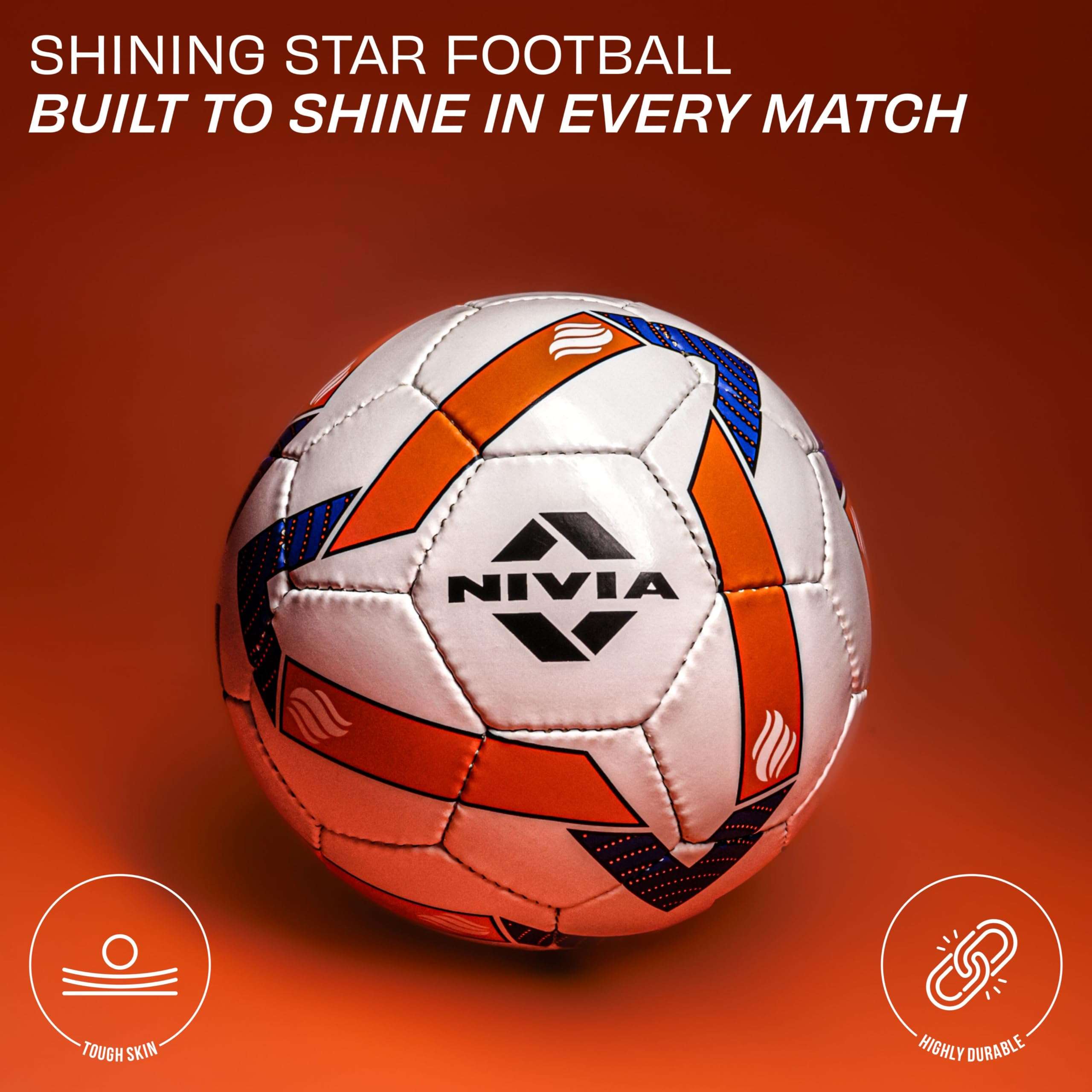 Nivia Shining Star Football, 32 Panel, Rubberized Stitched, to Play on Hard Ground Without Grass, Wet & Grassy Ground, Artificail Turf (Size - 5, Multicolor) 3