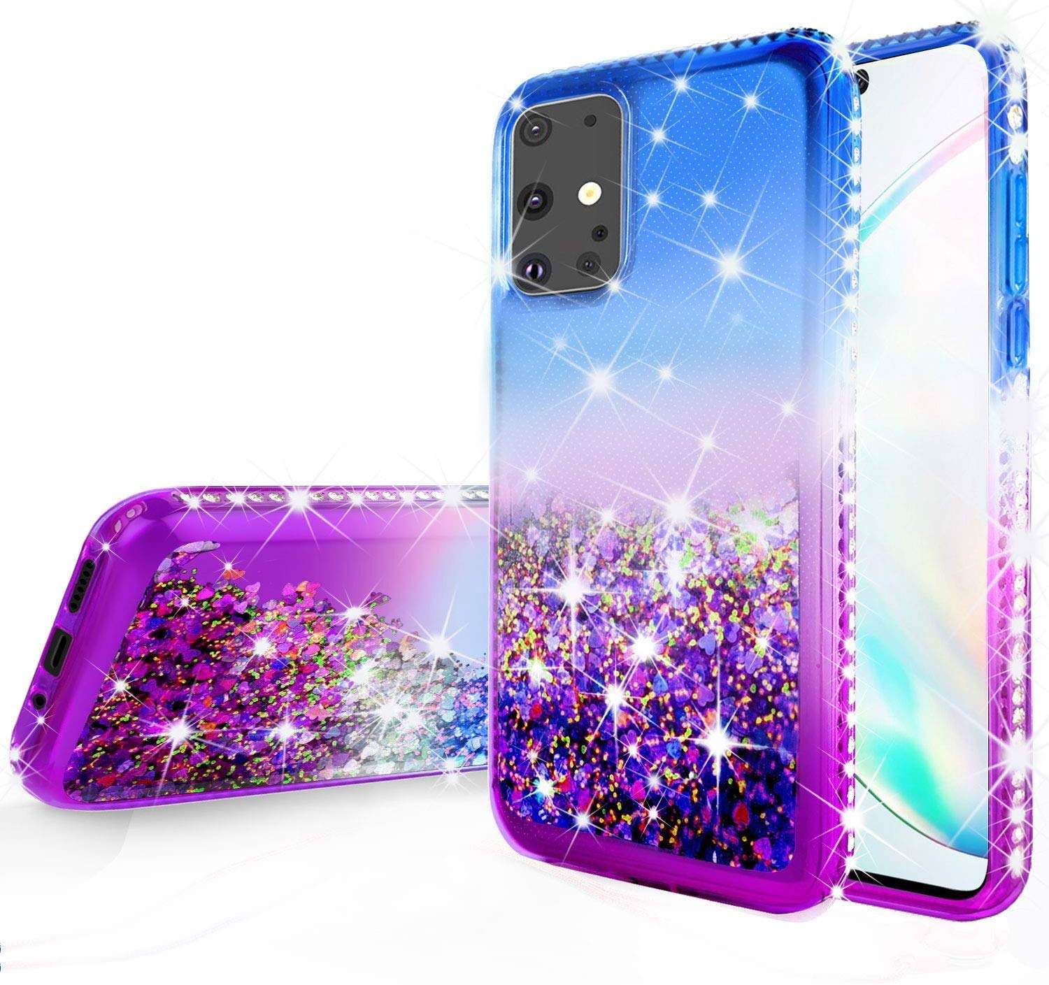 Galaxy Wireless Phone Case for Samsung Galaxy S20 Ultra 5G Case w/TPU Screen Protector Liquid Quicksand Glitter Cute Bling Girls Women [Shock Proof] - Purple/Blue 2