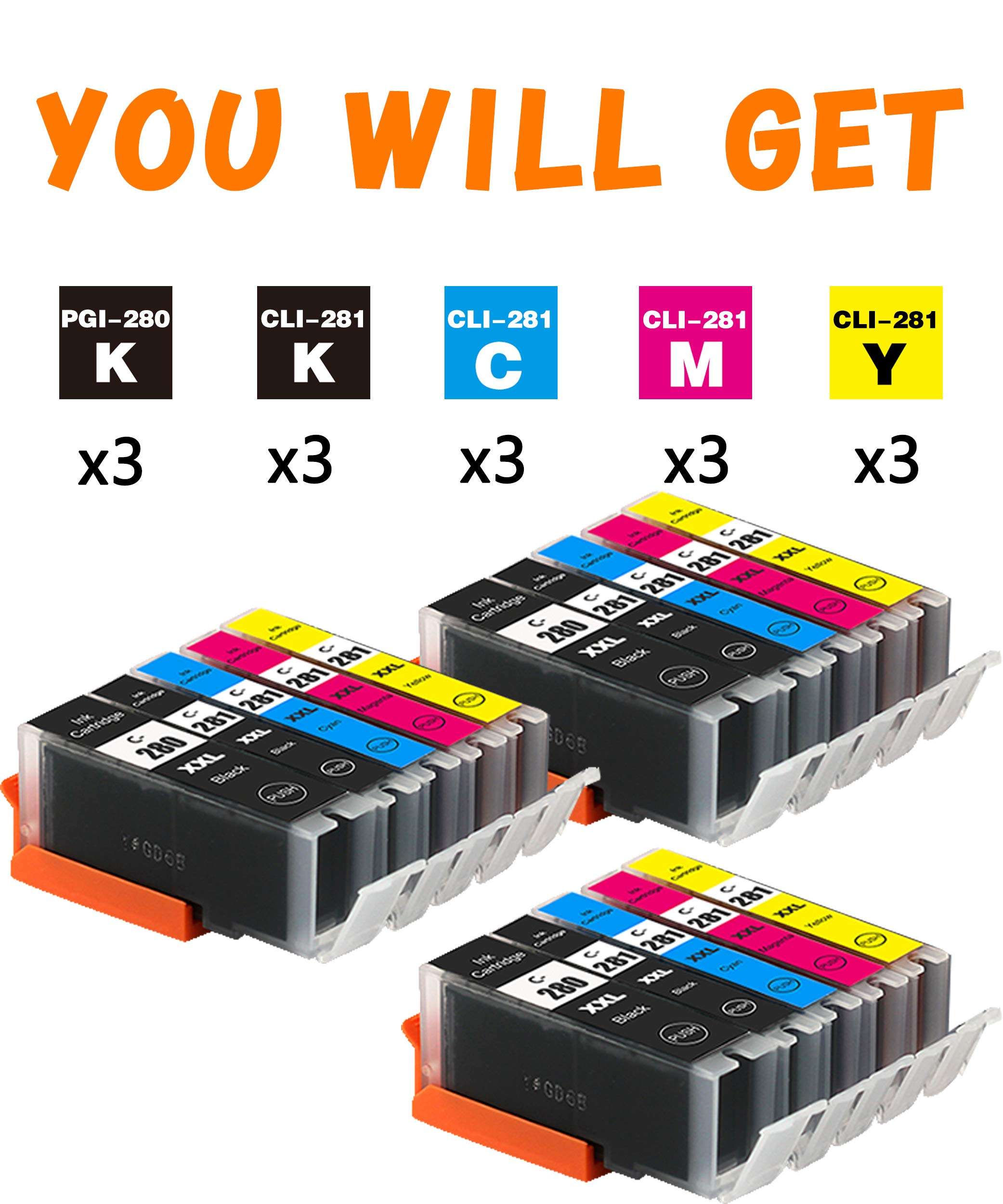 EASYPRINT (15 Pack) Compatible PGI280XXL CLI281XXL PGI-280XXL CLI-281XXL Ink Cartridge Used for Canon TR7520 TR8520 TS6120 TS8320 TS8120 TS9120 TS8220 TS6220 TS9520 TS6320 TS9521C TS702 TS9100 Printer 2