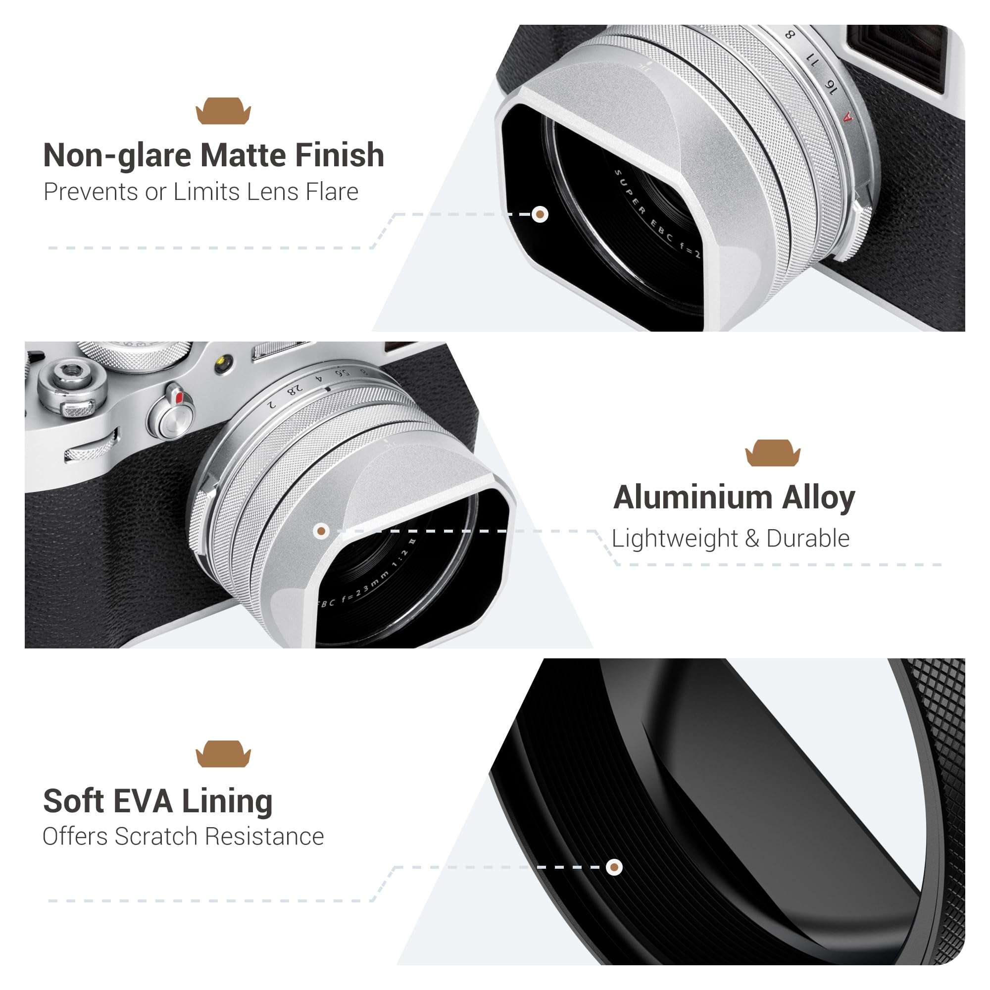 JJC Lens Hood for Fuji Fujifilm X100VI X100V X100 VI V Camera Accessories, Classic Square Metal Protection Hood with 49mm Filter Adapter Ring and Cap, Prevents Glare & Eliminates Vignetting (Black) 5