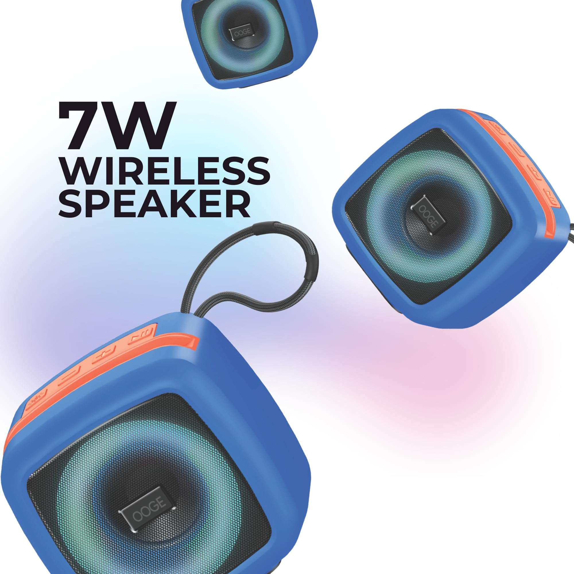 OOGE Vibebox 1000 Bluetooth Speaker | 7W Wireless Speaker with AUX & USB Port | RGB Lights | Type-C Charging | Bluetooth 5.3 | Deep Bass | Compact & Stylish | Blue 3