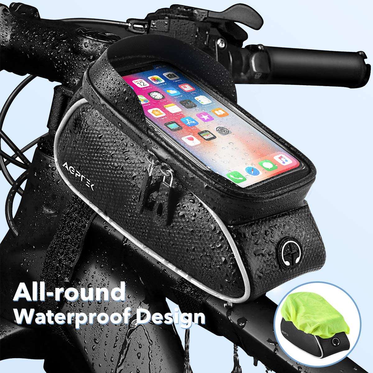 Bike Bag, Bicycle Phone Front Frame Bag Waterproof Cycling Pouch with TPU Touch Screen Bike Phone Mount Holder Accessories Top Tube Bag, for iPhone, Samsung, Below 6.5” - with Bicycle Repair Tool Kits 5