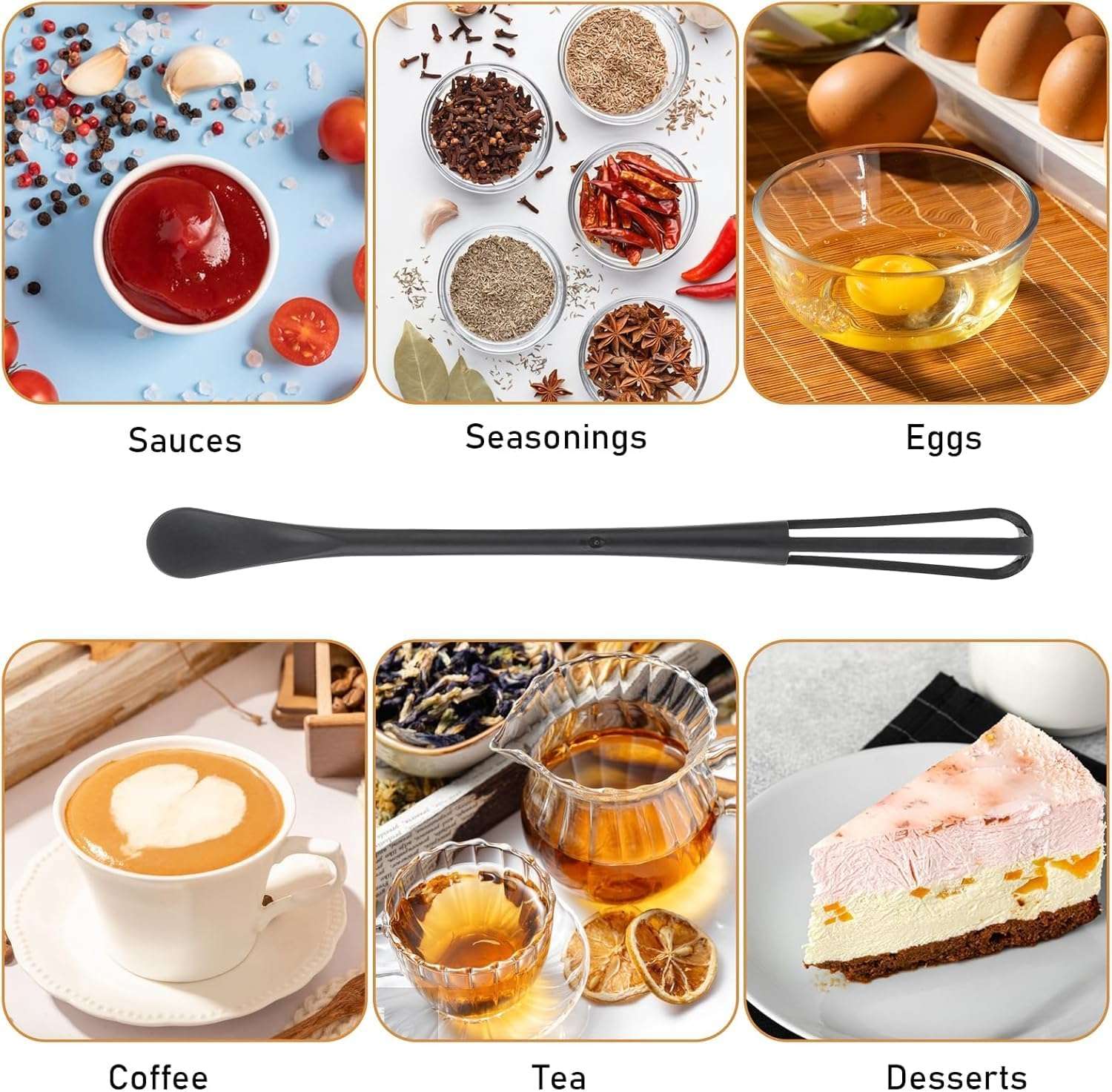 SIYANSHU Multifunctional mini Whisk,mini Spoon,Small whisks for Cooking,Tiny Whisk 3 Pieces,mini Small wisk,for Blending,Whisking,Beating Ingredients, Mixing Sauces (3, Balck) 5