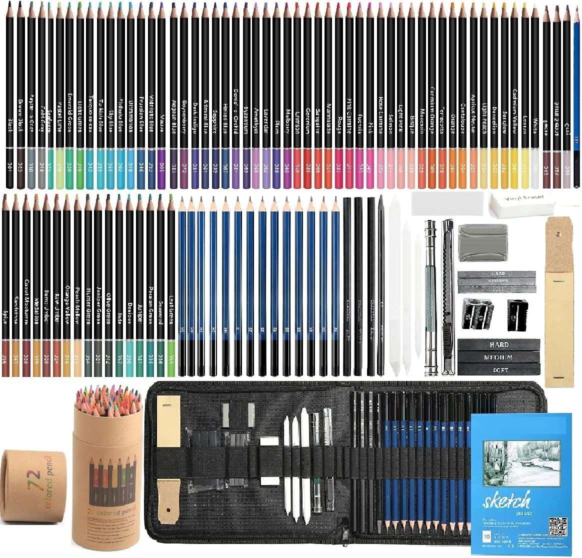 Corslet 110 Pc Sketching Kit Drawing Pencils for Artists Kit with A5 Sketch Book 72 Colour Pencils Set for Coloring Charcoal Pencil Set Supplies for Artist Sketch Pencils Set for Artists Drawing Kit 1