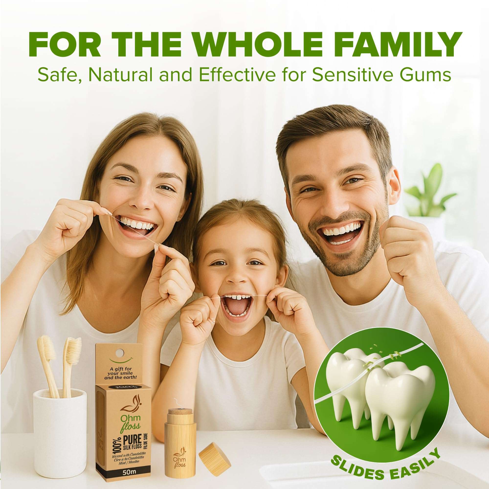 Ohm Earth’s Ohm Floss – Natural Silk Dental Floss with Refillable Bamboo Holder, Naturally Waxed with Candelilla 100% Silk, 55 yds/50m Spool – Eco-Earth Oral Care, Natural Mint 5