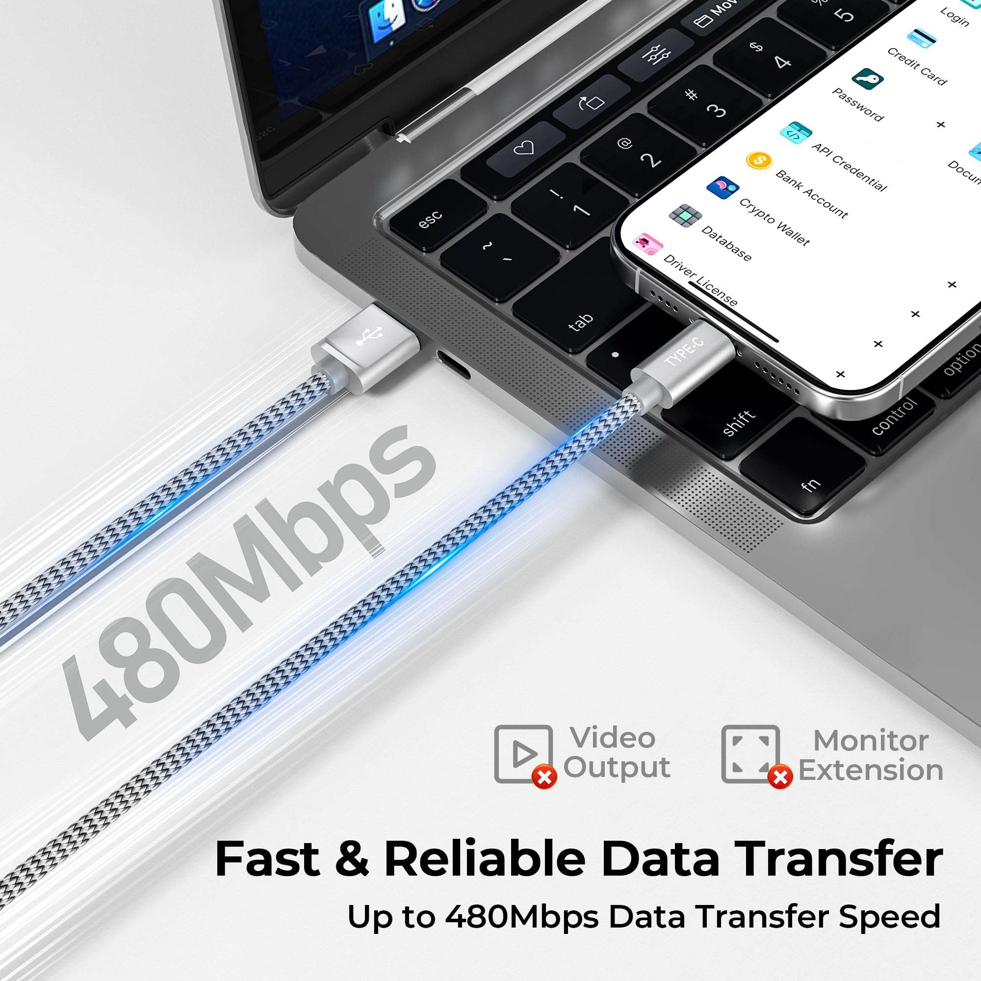 Basesailor iPhone 16 15 Pro Max Charger Cord,USB to USB C Cable 10FT/2Pack with USB C to USB C 100W Cable 6.6ft/2Pack for Apple MacBook,iPad Air 4 5 Mini 6,Samsung Galaxy AI S24 S23 S22 Plus Ultra 5