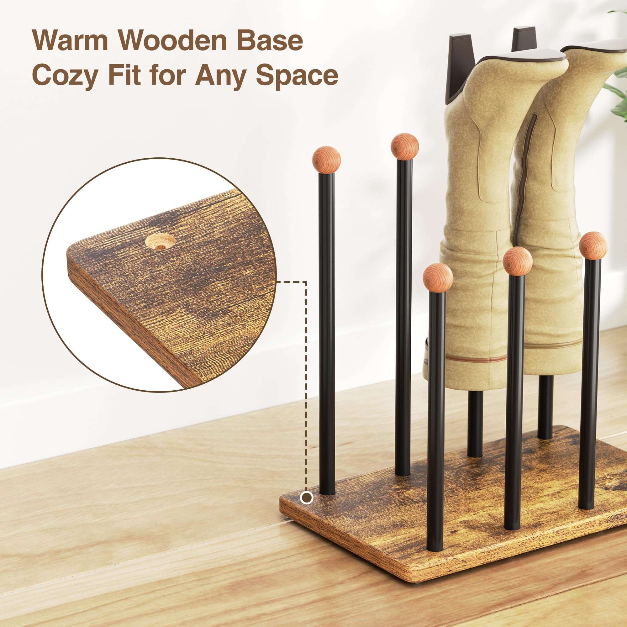 pickpiff Boot Rack 8-Pair with Cedar Balls 16.4'' Tall Shoe Organizer Free standing Metal Holder with Wood Base 6