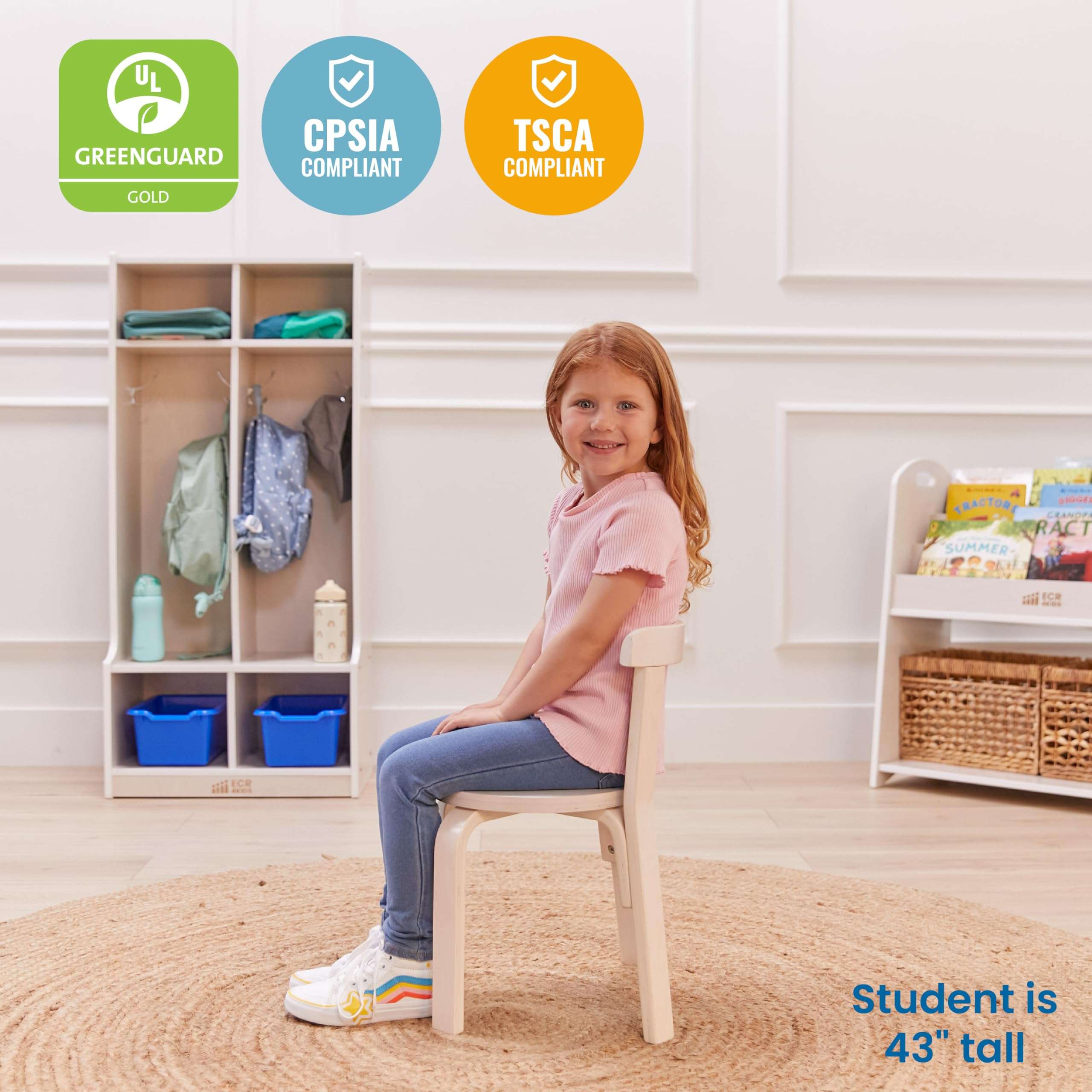 ECR4Kids Bentwood Stackable Stools, Classroom Furniture, White Wash, 6-Piece 6