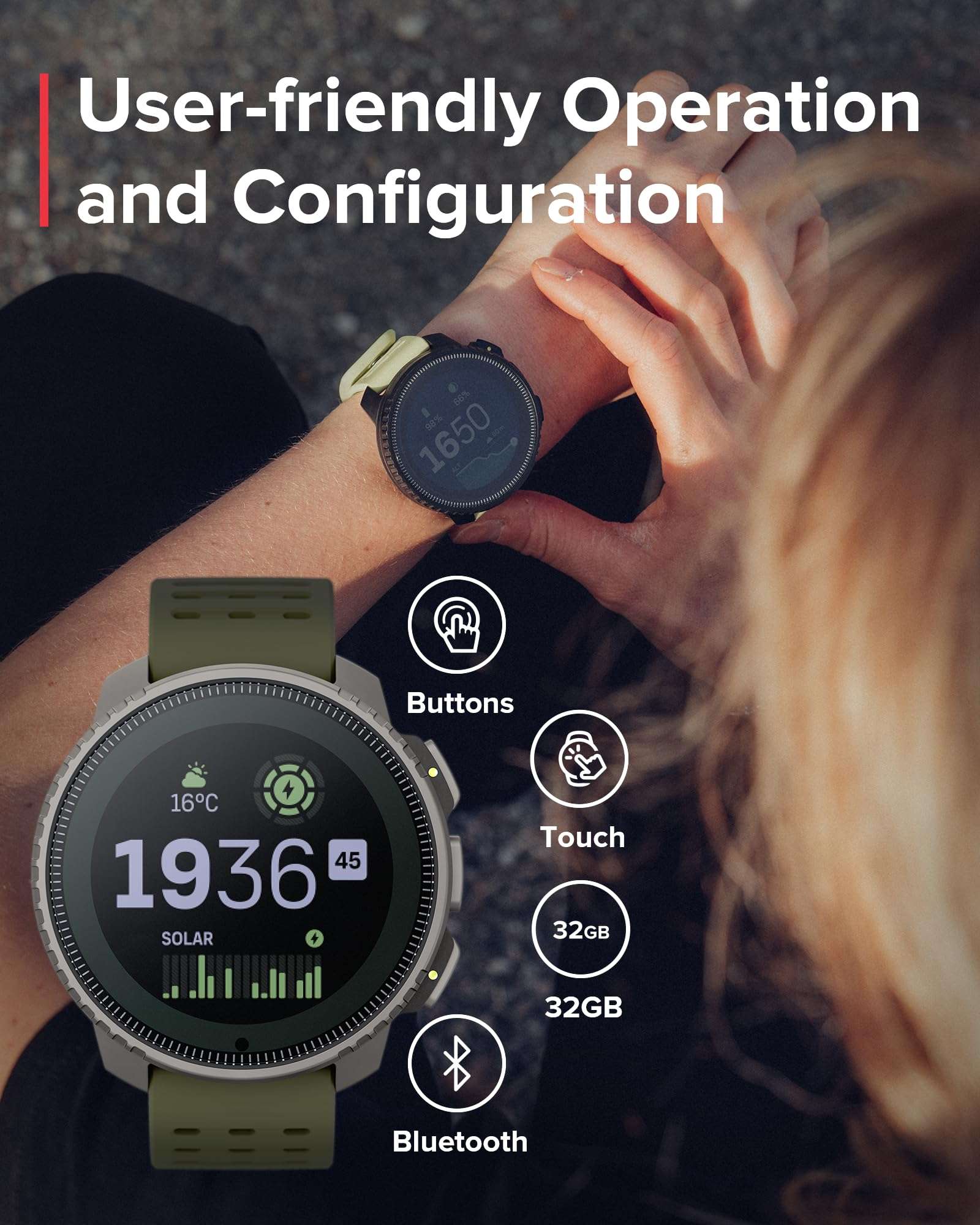 SUUNTO Vertical Solar GPS Watch, Premium Multisport Watch w/60-Day Battery Life, 1.4 inch Large Touchscreen, Heart Rate & Sleep Tracking, Dual-GNSS Navigation, Free Global Offline Map, Ti Forest 2