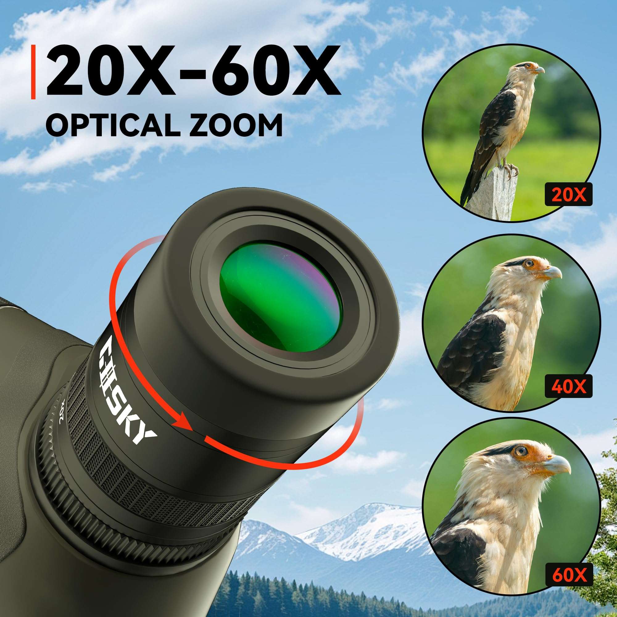 Gosky 20-60x80 Spotting Scope with Phone Adapter, Dual Focusing Waterproof Spotting Scopes for Target Shooting Bird Watching Hunting Wildlife Safari Viewing, BAK4 FMC Spotter Scope with Carrying Case 2
