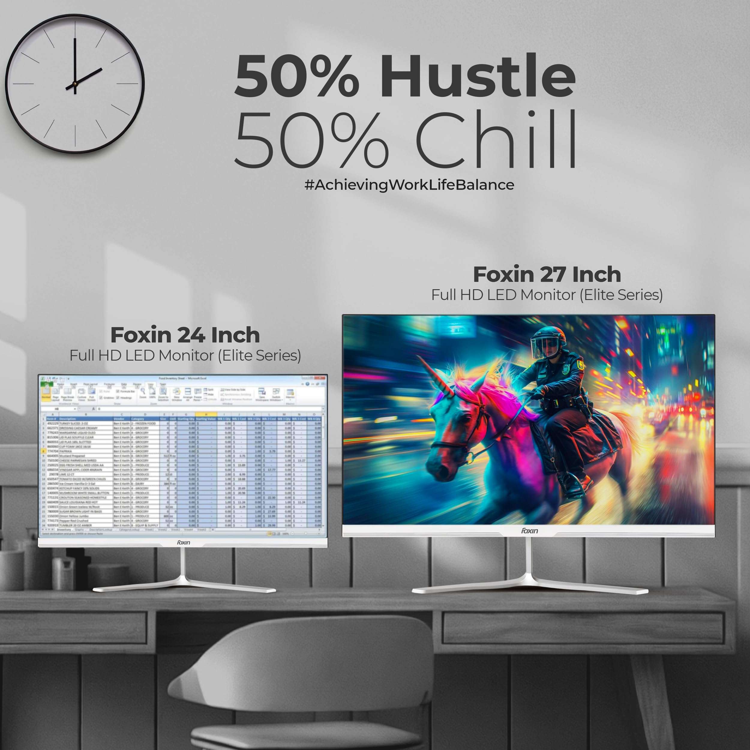 Foxin Elite 27 Inch FHD Flat LED Monitor, IPS Panel, 100Hz, 1ms, HDMI & VGA, sRGB, Anti-Glare, Flicker-Free, Frameless, Slim, Wall Mountable | White 5