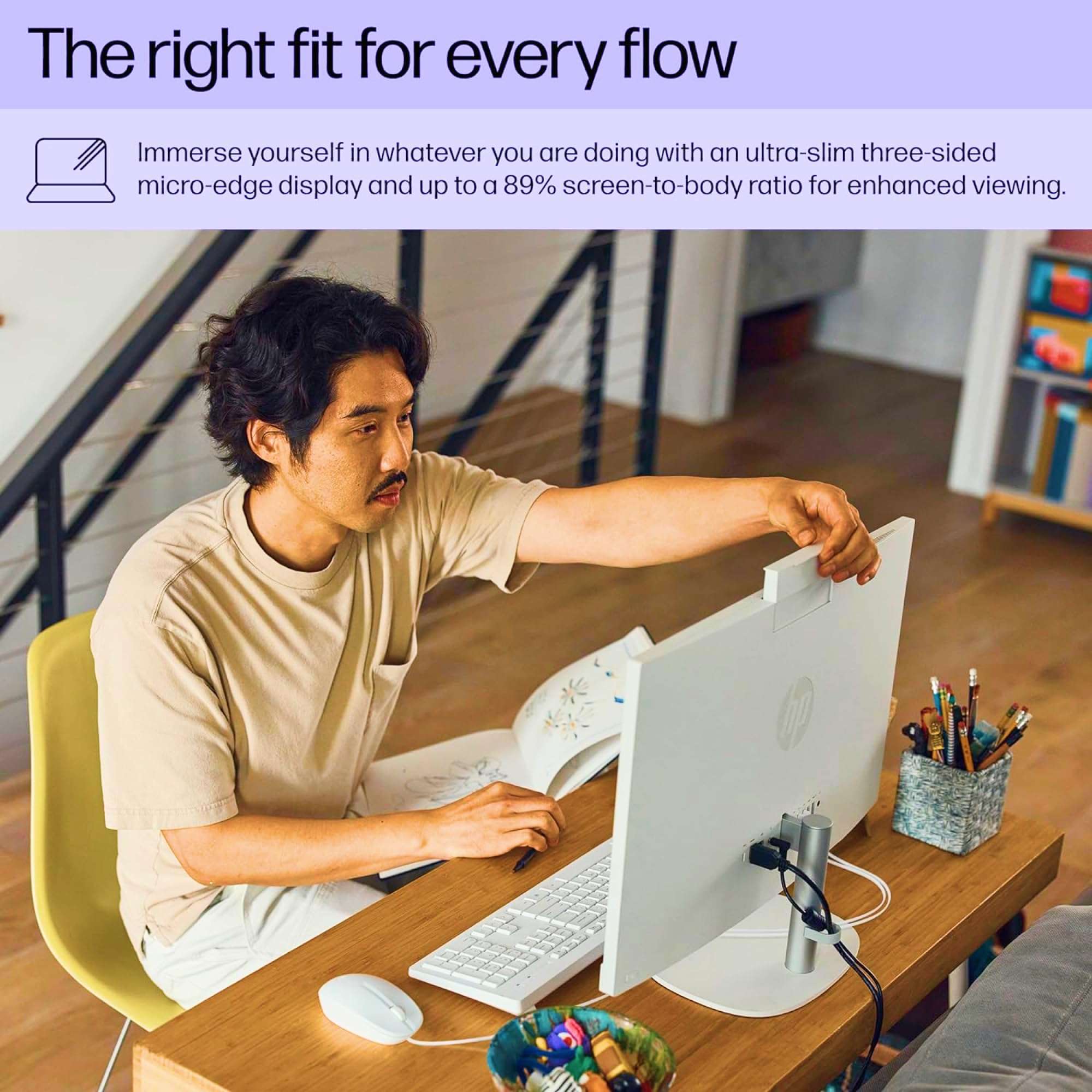 HP 24 Inch All-in-One Desktop, 23.8” FHD Display, AMD Athlon Silver Processor (Beats i5-6360U), 8GB DDR5 RAM, 256GB SSD, Webcam, HDMI, Wi-Fi 6.0, Bluetooth, Windows 11 Home, White 4