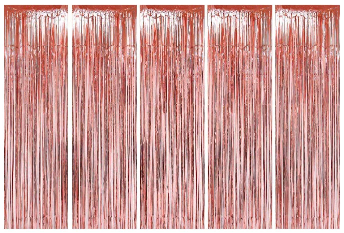 WILDCROC Rose Gold Fringe Curtains for Girls Birthday, Christmas, Halloween, Graduation Ceremony, New Years, Party Decorations | 3 x 6 feet, Pack of 5 1