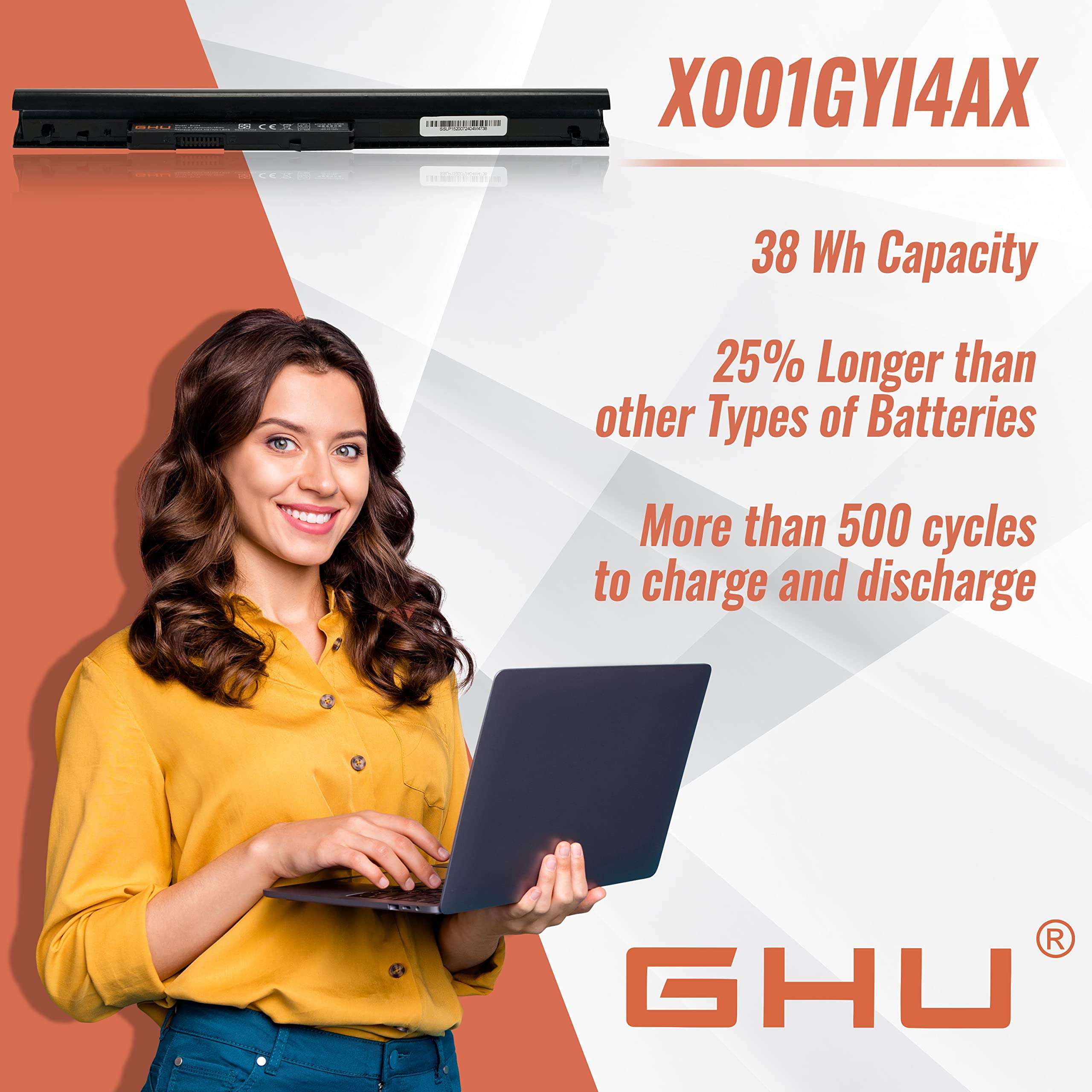 GHU New Battery 38 WH 14.8V 2600mAh Replacement Battery for OA04 OA03 740715-001 746641-001 746458-421 HSTNN-LB5Y HSTNN-LB5S HSTNN-PB5Y Li-ion 4cell 0a03 0a04 250 G3 250 G2 255 G3 15-g020dx 5