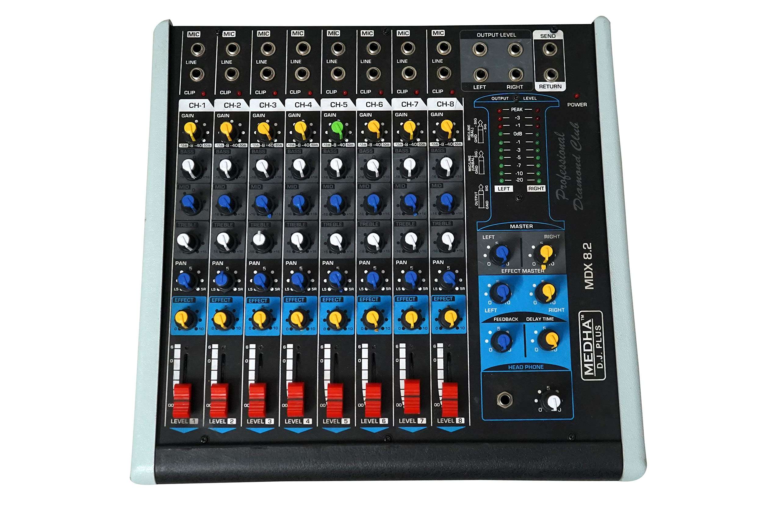 MEDHA D.J. PLUS MDX8.2 PROFESSIONAL 8 CHANNEL AUDIO MIXER WITH ECHO Echo, DELAY,FEEDBACK, EFFECTS FOR PARTY & OTHER OCCASIONS 1