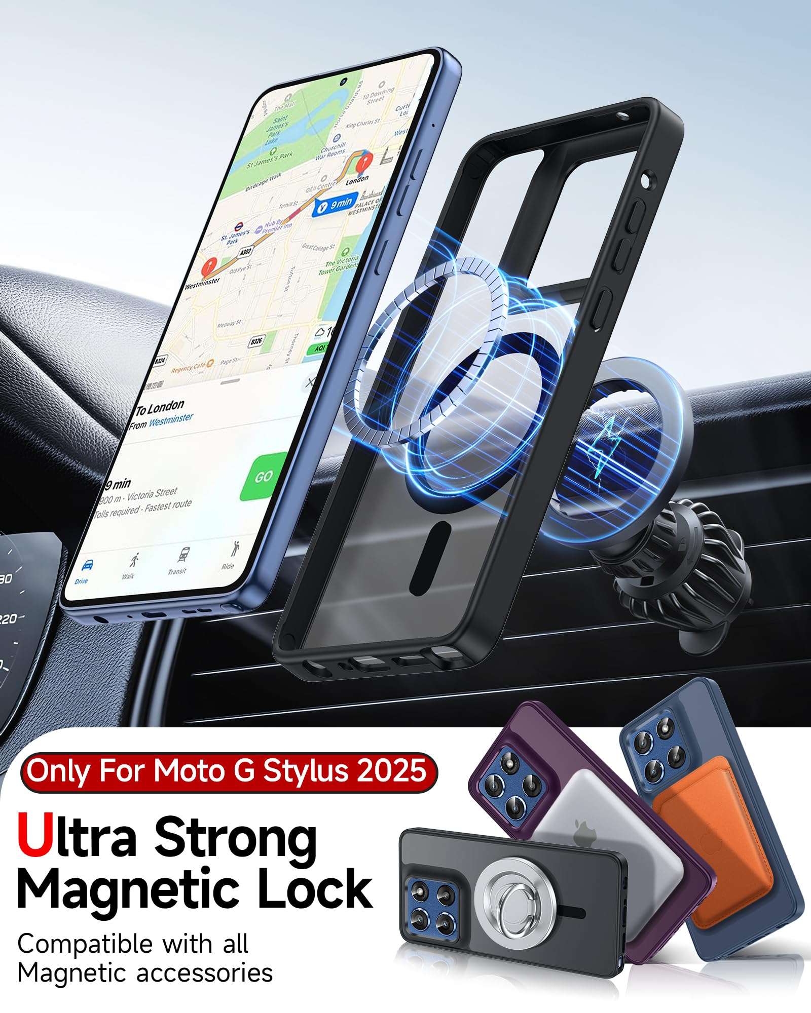 LeYi for Moto G-Stylus-2025 Case: Motorola G Stylus 2025 Case [Mag-Safe Fit] with 2X Screen Protector, Raised Camera Guard Matte Translucent Slim Translucent para Moto G Stylus 2025 Phone Case, Black 4