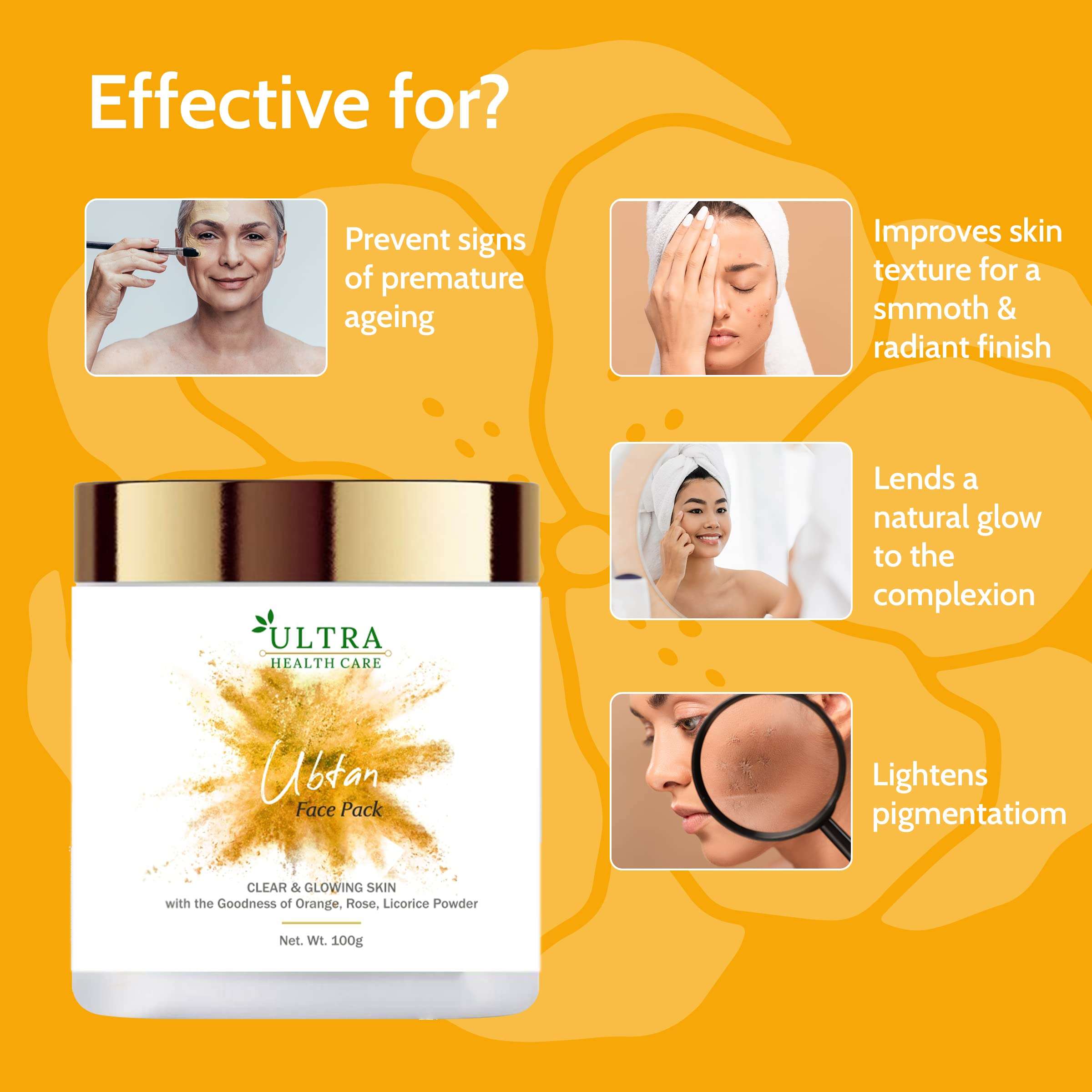 Ubtan Face Pack For Clear & Glowing Skin| Helps in DTan skin |Shinier & Radiant Skin |Control Oil Acne & Pimples With Orange Sandalwood & Rose For Men & Women 3