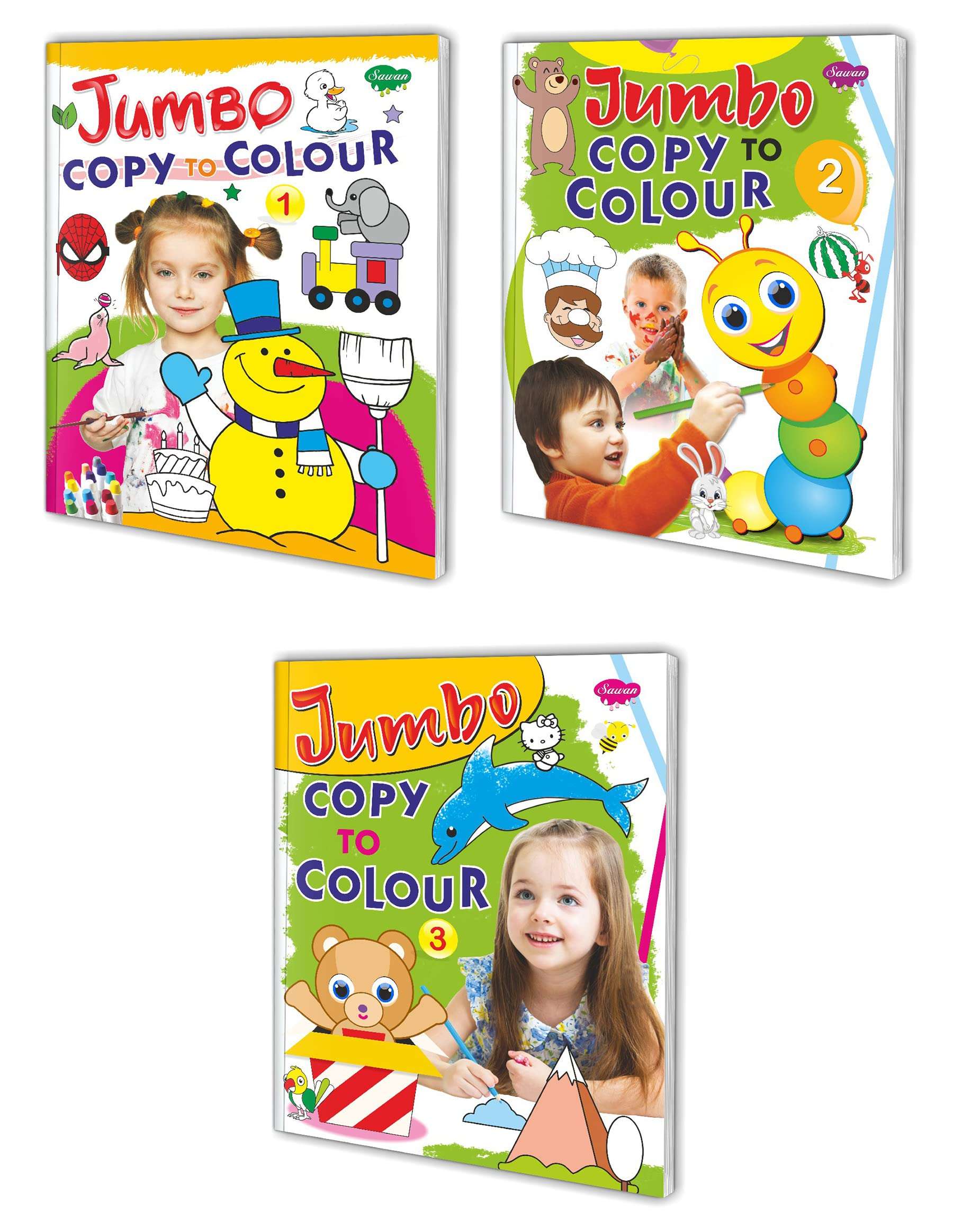 Manoj Publications Sawan Set of 3 coloring books (Jumbo Copy To Colour 1,2&3) 1