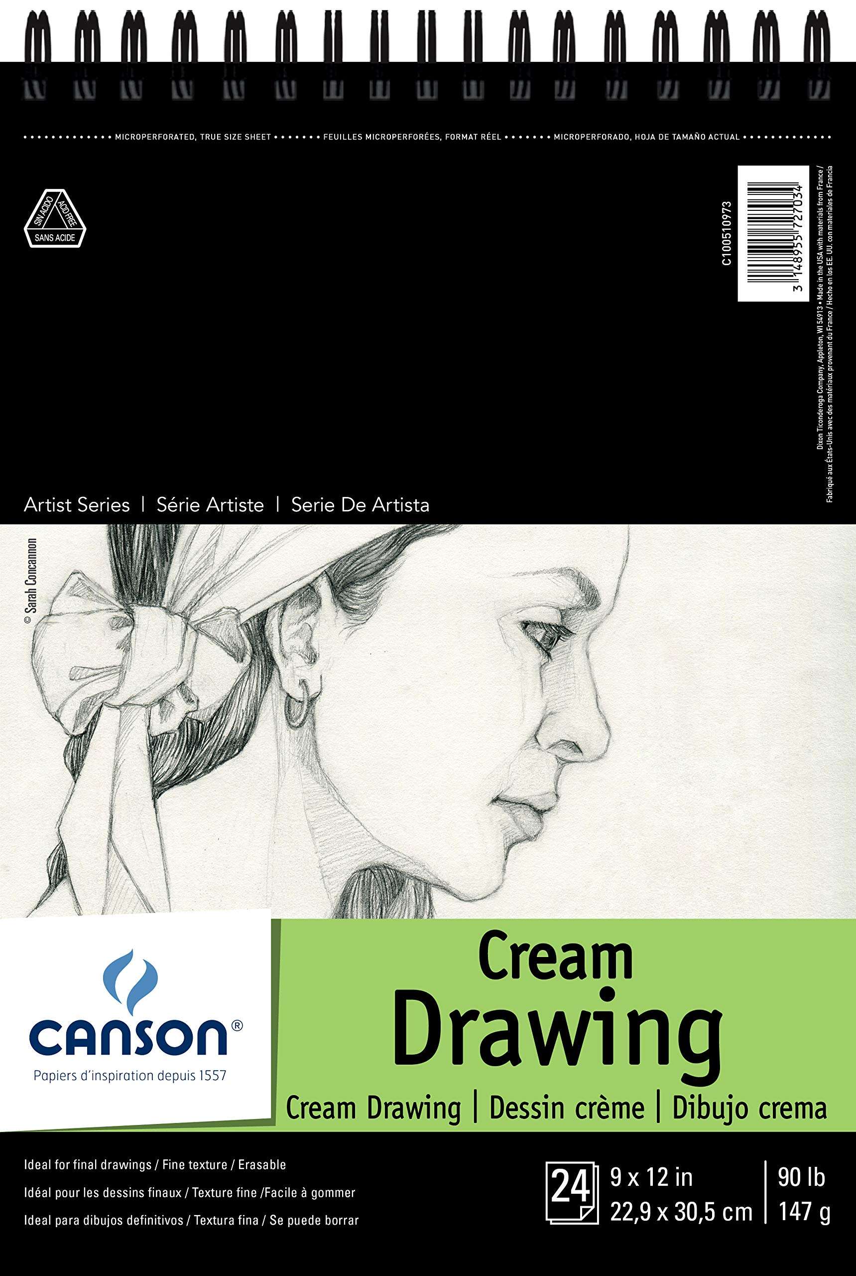 Canson Artist Series Drawing Paper, Cream, Wirebound Pad, 9x12 inches, 60 Sheets (90lb/147g) - Artist Paper for Adults and Students - Charcoal, Colored Pencil, Ink, Pastel, Marker 1