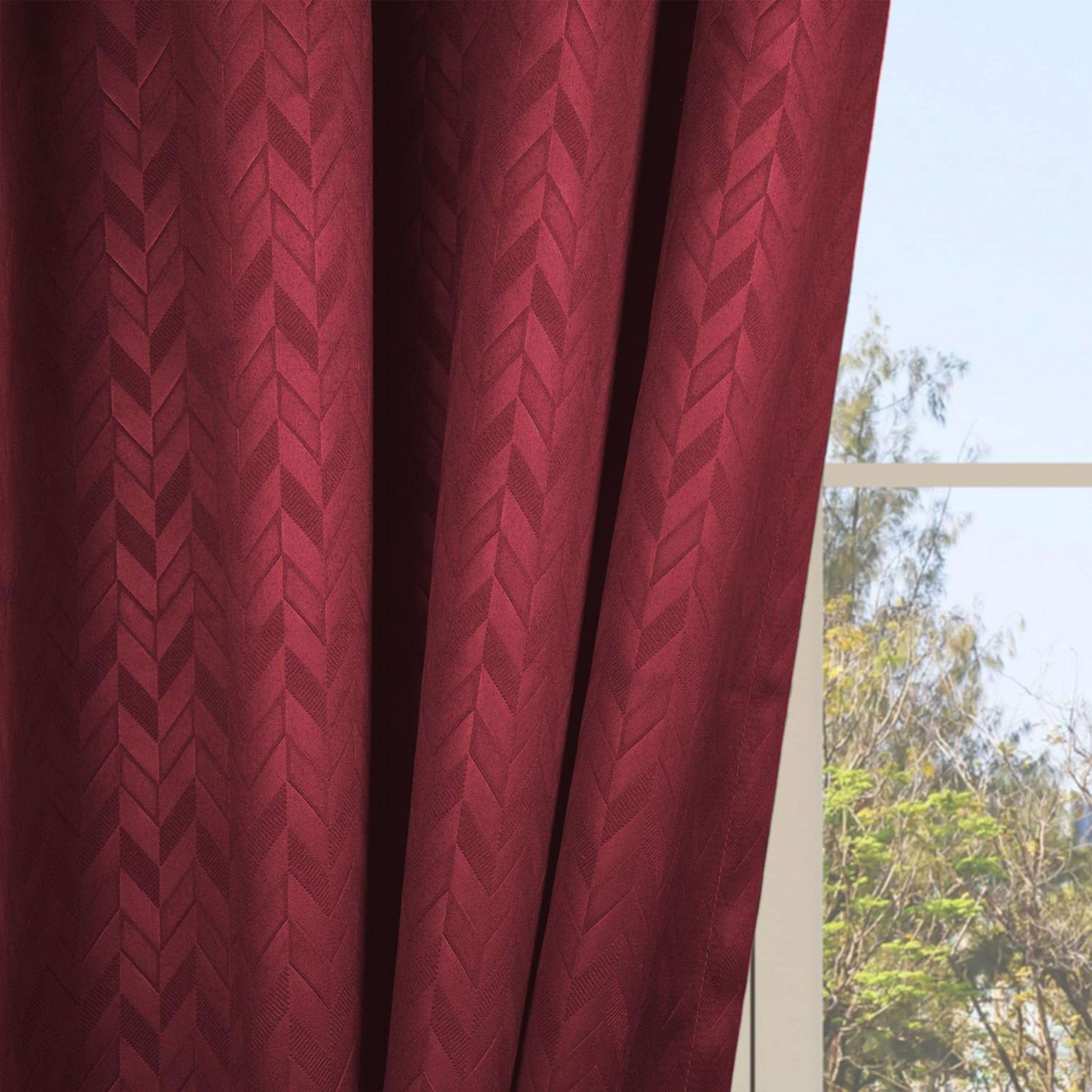 Kiara Creations Premium 100% Blackout Curtain for Window 5 Feet | Herringbone Embossed Design | Thermal Insulated, Noise Reducing & Energy Saving Curtains| Pack of 1, Maroon 1