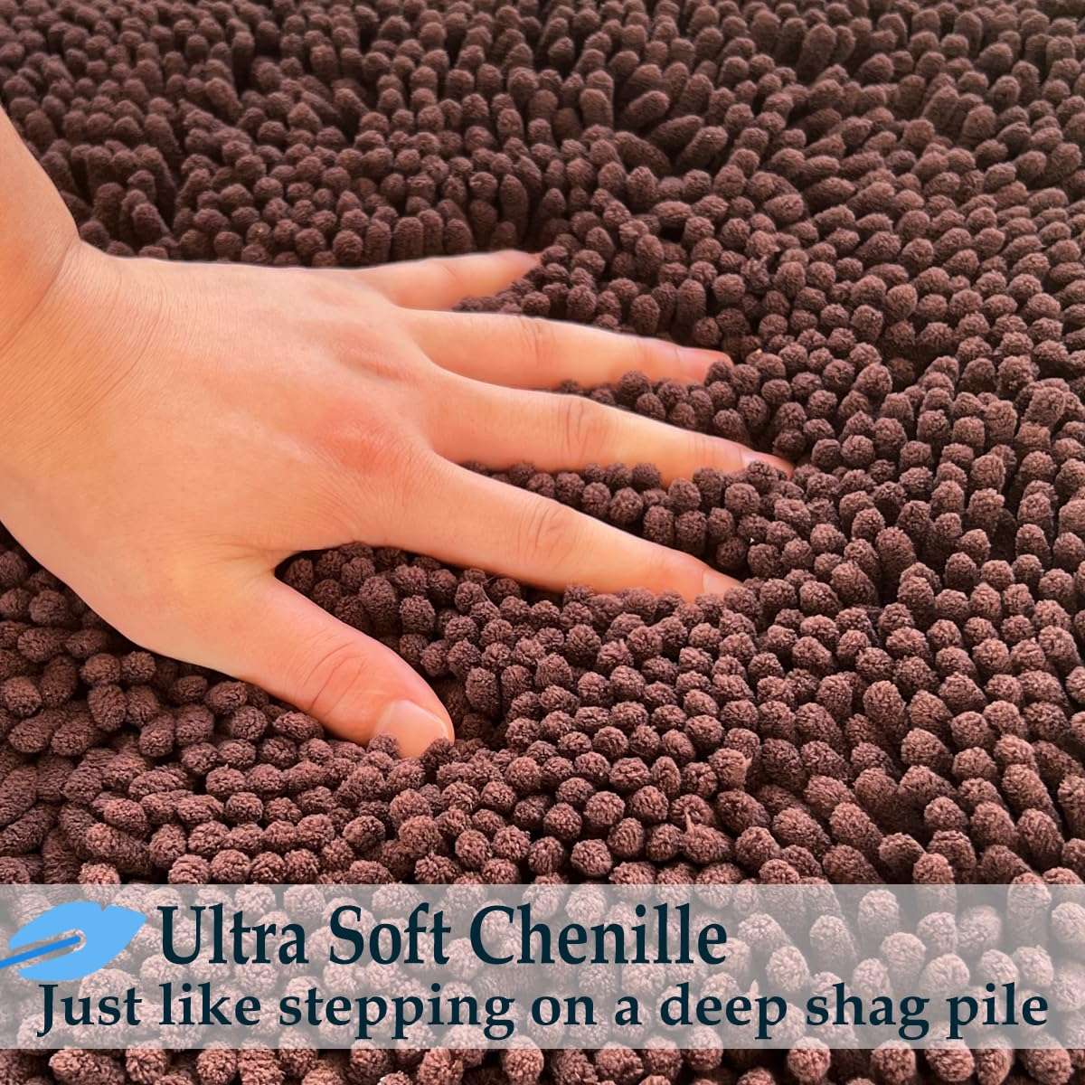 Bathroom Rugs Sets 4 Piece, Extra Soft Absorbent Chenille Bath Rugs, Non Slip Rubber Backing Machine Washable Quick Dry Bath Mats for Bathroom Floor, Tub, Shower, Home Decor Accessories, Brown 3