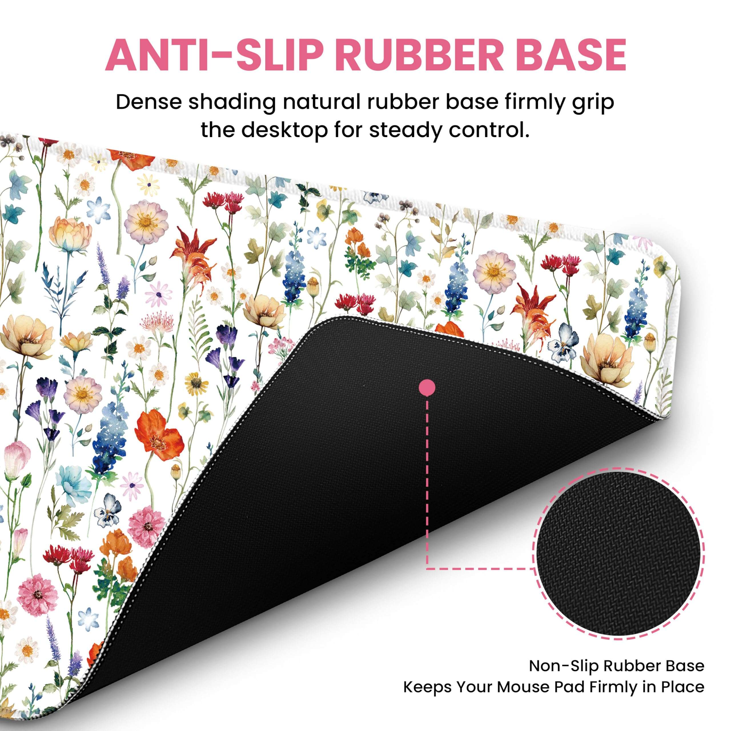 Large Mouse Pad for Desktop, Cute Desk Mat Pad Protector for Work & Gaming, Aesthetic Pretty Anti-Slip Laptop Blotter Cover for Office School Home Supplies, Wildflowers, 35.4" x 15.7" 4