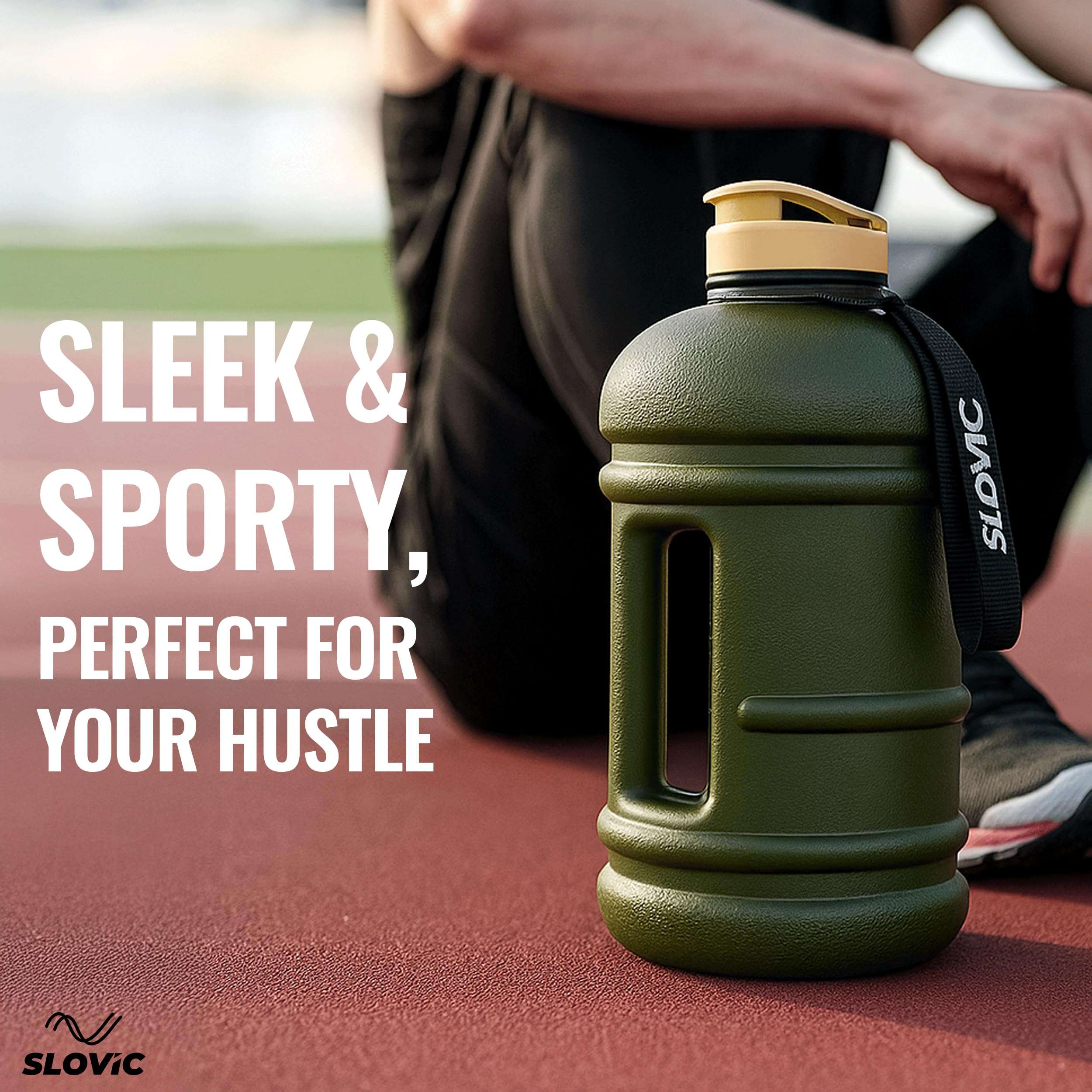 SLOVIC Gallon Water Bottle 2 + Litre | Gym Motivational Sipper Water Bottle for Adults | 100% BPA Free & Leakproof | 2 Litre Sipper for Men & Women with Ergonomic Handle | Dark Green | 2200 ML 5